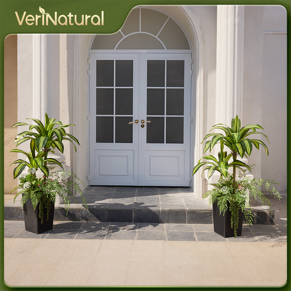 VeriNatural 4FT Mixed Fern and Dracaena Artificial Plants with Black Taper Planter for Indoor & Outdoor (1/2-Pack)(VN151)