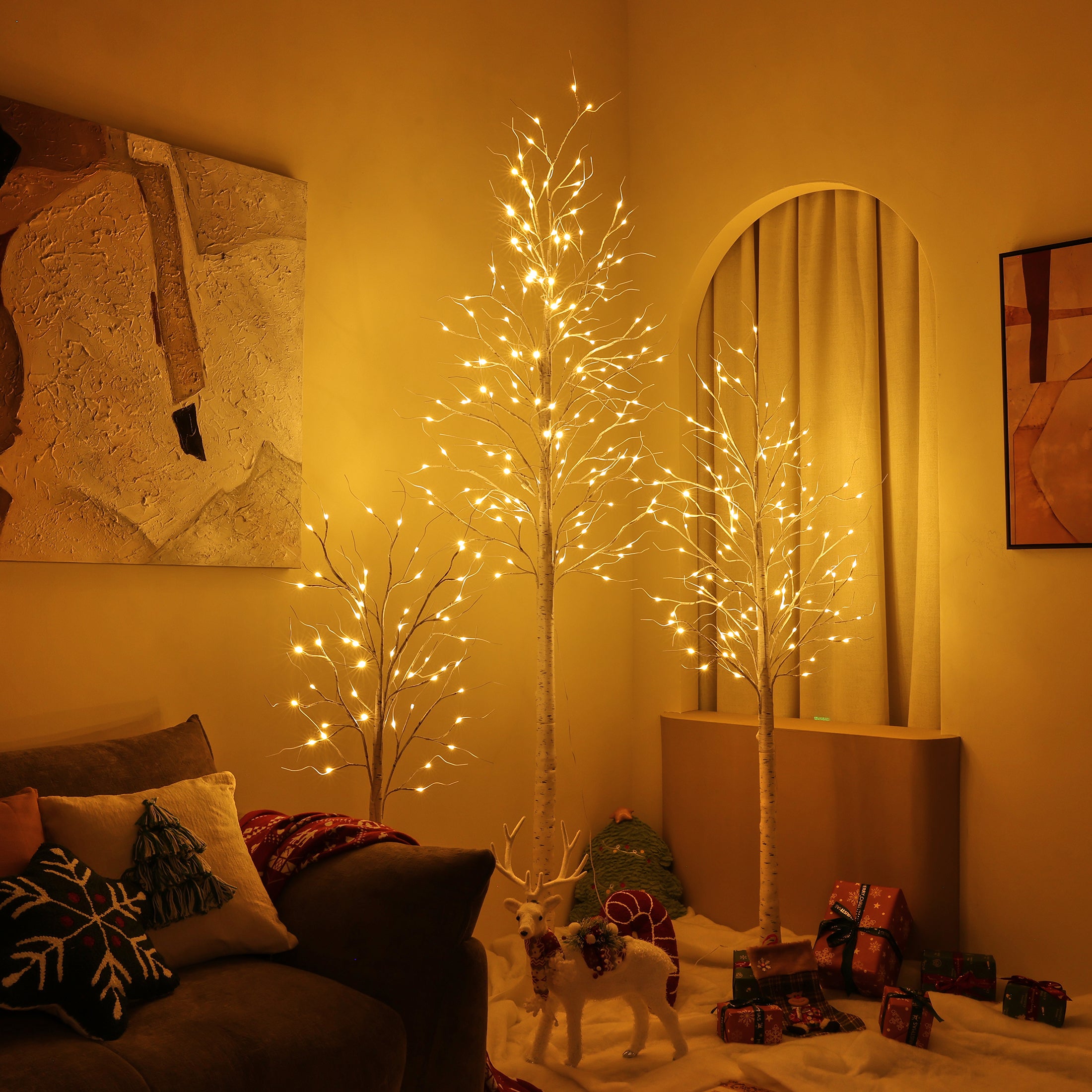 VeriNatural 3-Pack LED Birch Trees ✨ 4FT+6FT+8FT Pre-Lit Christmas Decor Set