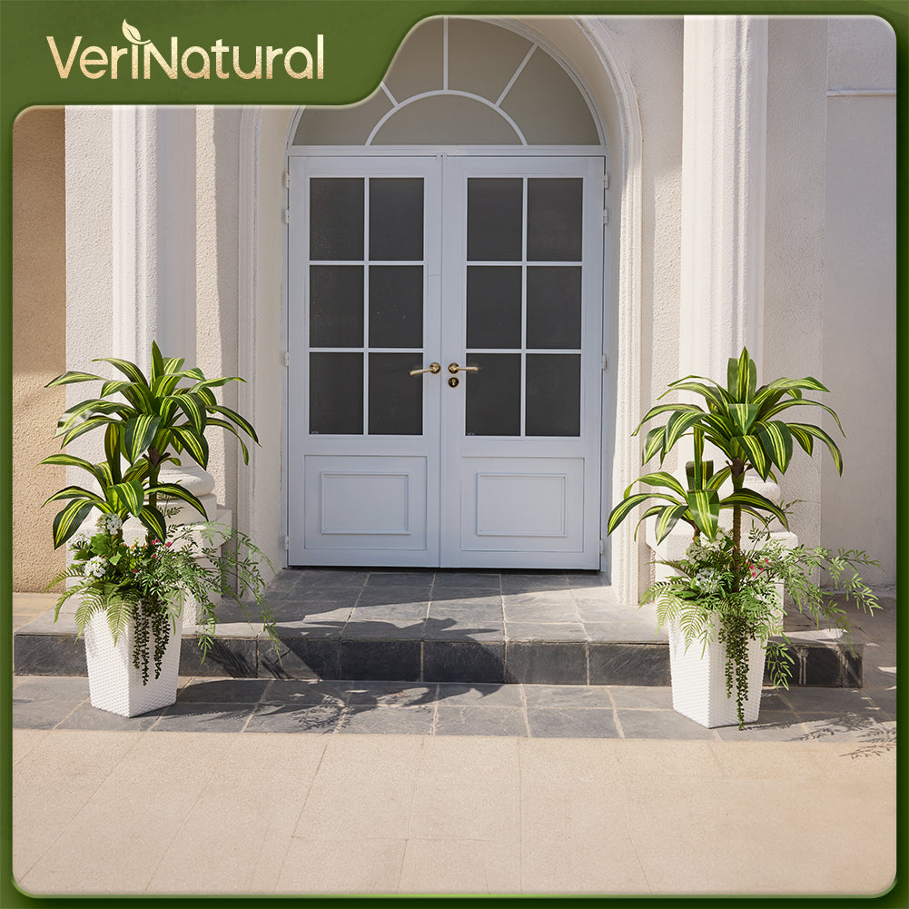 VeriNatural 4FT Mixed Fern and Dracaena Artificial Plants with Black Taper Planter for Indoor & Outdoor (1/2-Pack)(VN151)