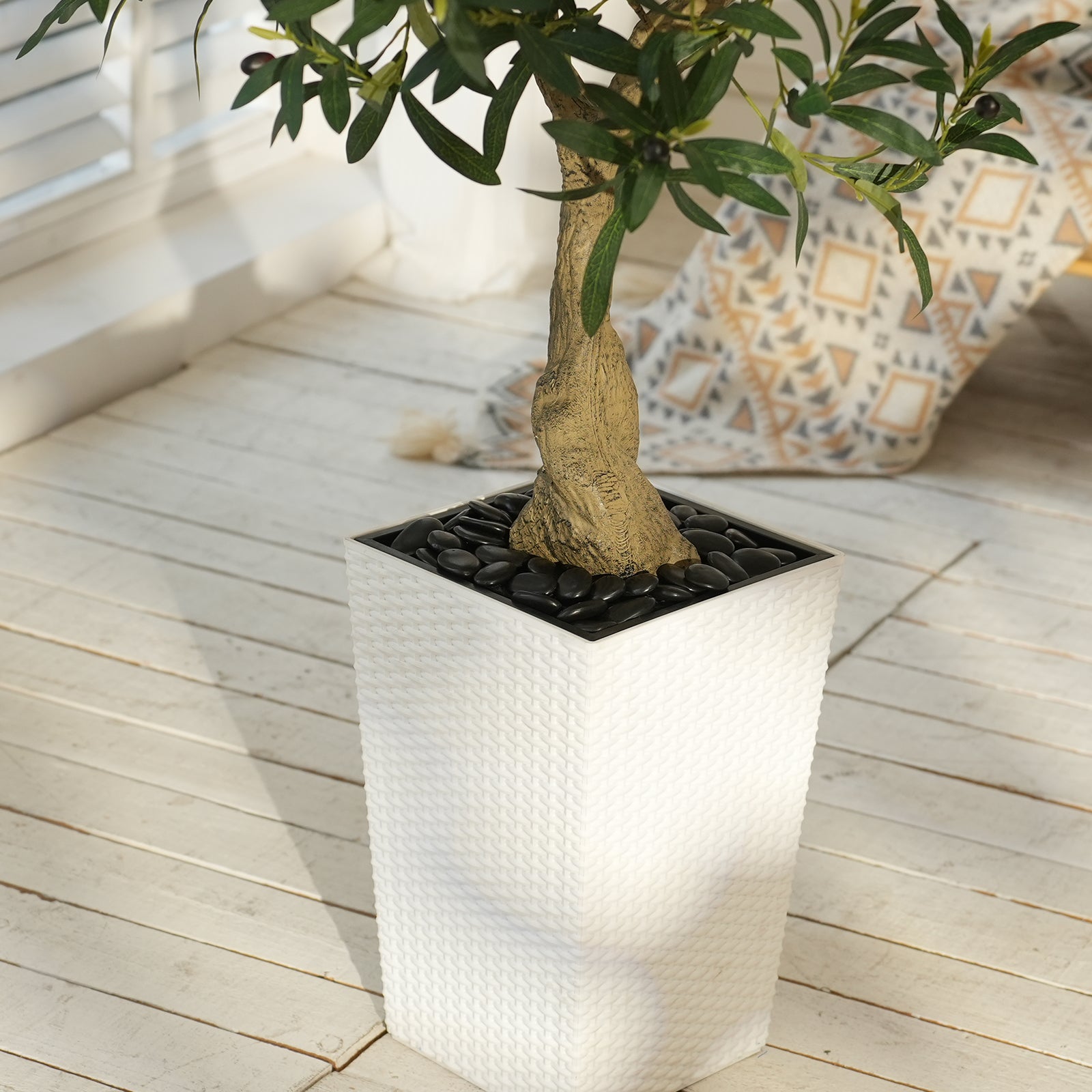 VeriNatural 5/6FT Artificial Olive Tree UV Resistant with Black/White Taper Planter for Indoor & Outdoor(VN137)