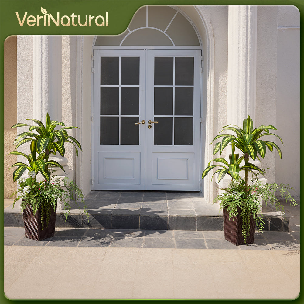 VeriNatural 4FT Mixed Fern and Dracaena Artificial Plants with Black Taper Planter for Indoor & Outdoor (1/2-Pack)(VN151)