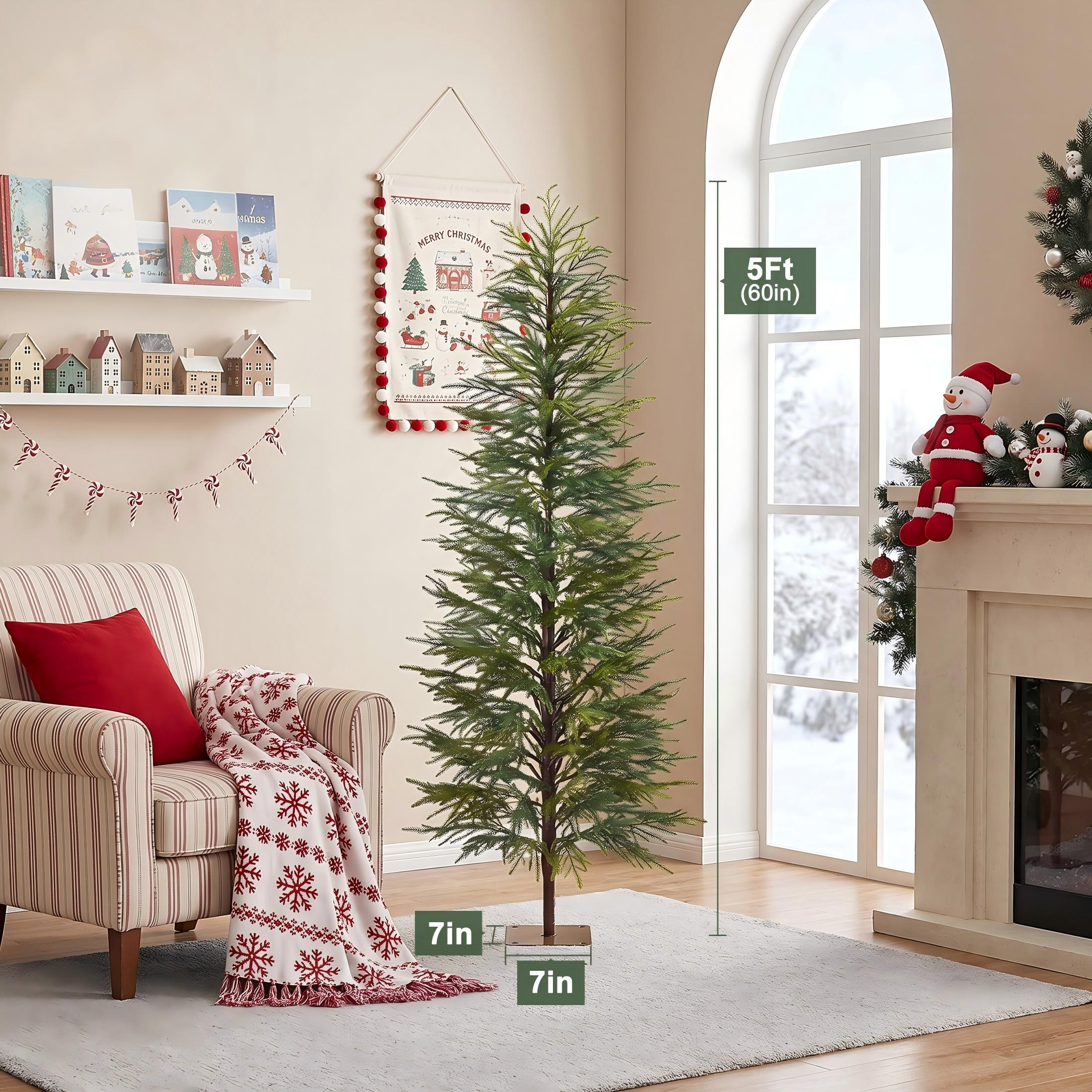 VeriNatural 5/6/7FT Artificial Green Cypress Christmas Tree, Full-Bodied Holiday Tree with Pre-Lit or Unlit Options, Metal Stand, Indoor Xmas Decor
