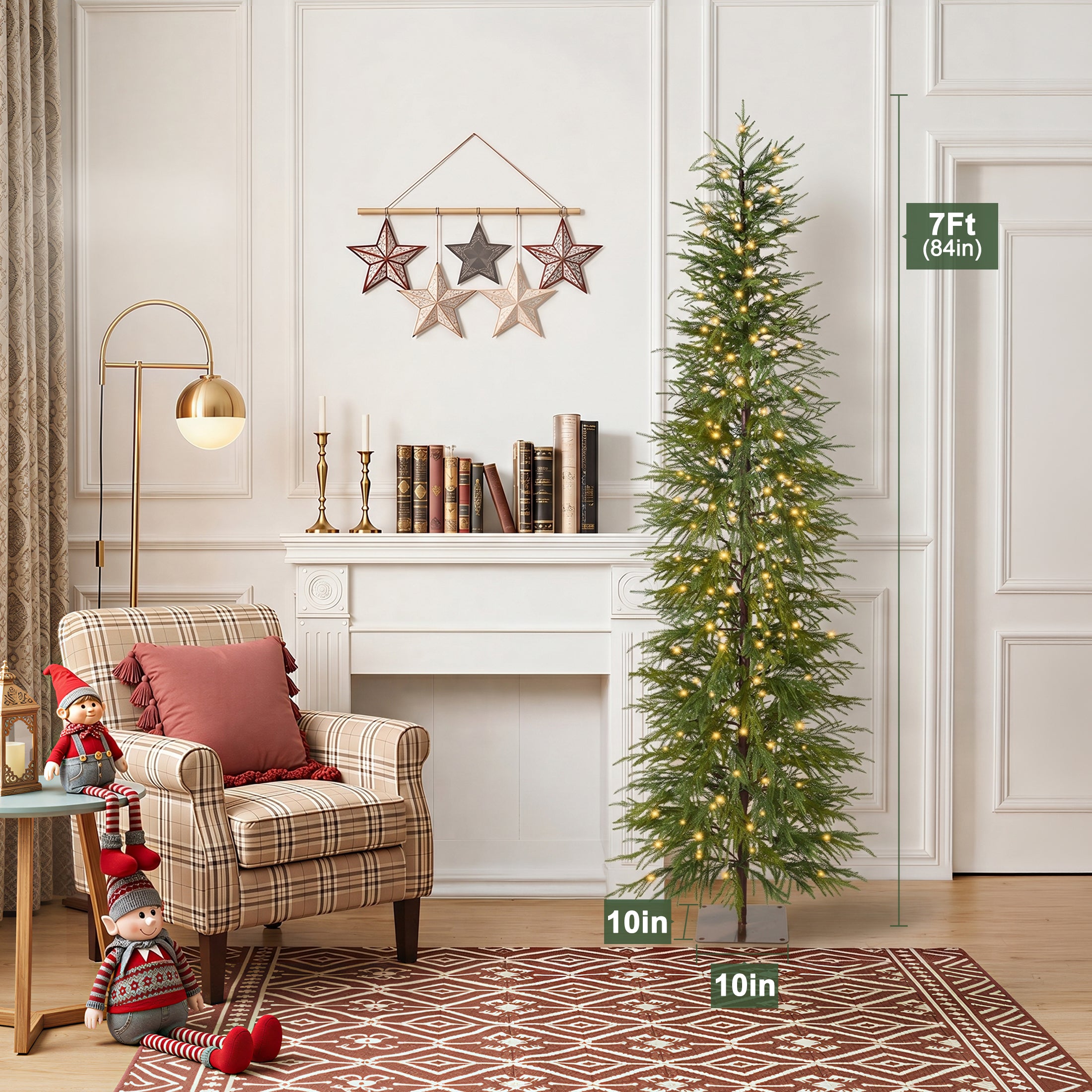 VeriNatural 5/6/7FT Artificial Green Cypress Christmas Tree, Full-Bodied Holiday Tree with Pre-Lit or Unlit Options, Metal Stand, Indoor Xmas Decor