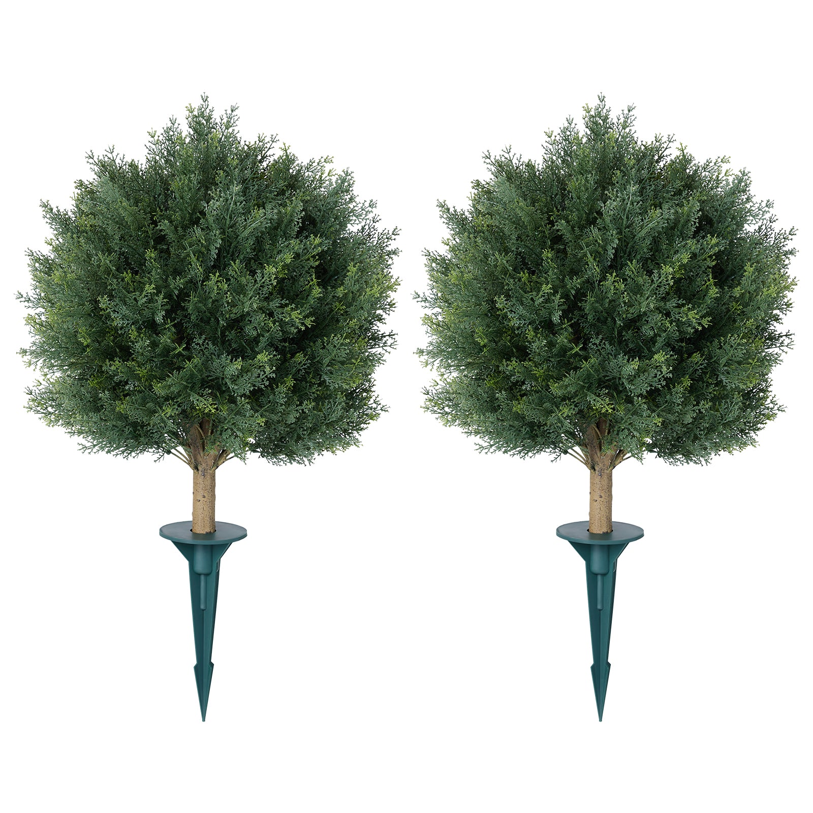 VeriNatural 1-Pack / 2-Pack 20-Inch Artificial Topiary Ball Trees – UV Resistant Faux Cedar & Cypress Evergreen Shrub with 10.6in Twist-On Stake for Outdoor Front Porch, Patio, Garden & Yard Decor