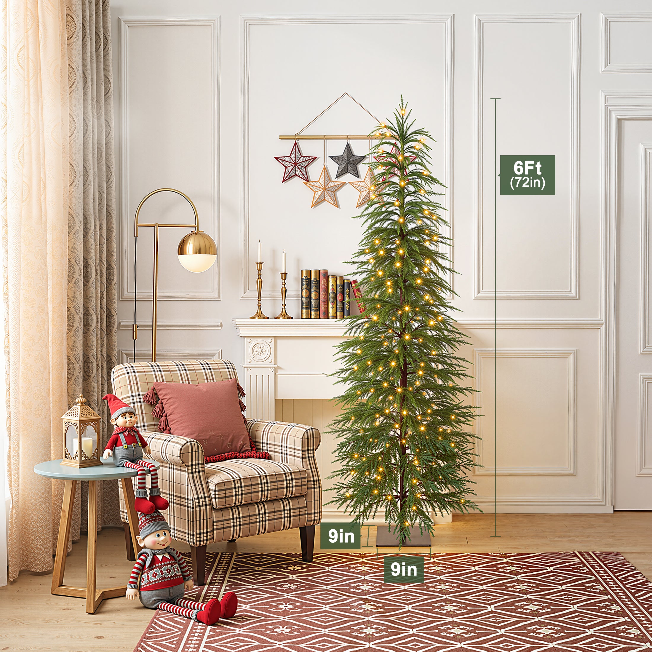 VeriNatural 5/6/7FT Artificial Green Cypress Christmas Tree, Full-Bodied Holiday Tree with Pre-Lit or Unlit Options, Metal Stand, Indoor Xmas Decor