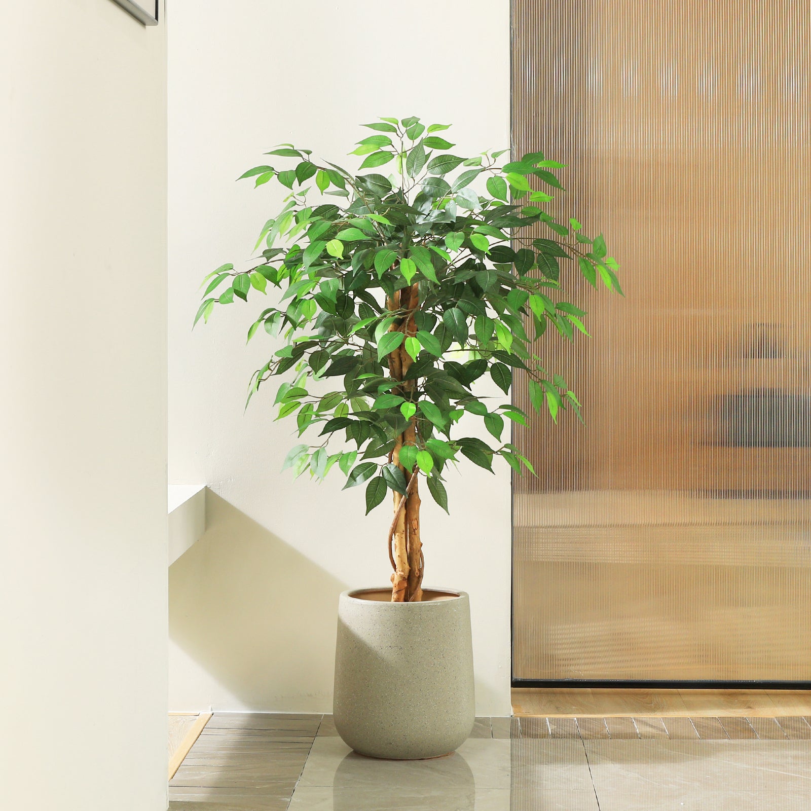 VeriNatural 4/5/6/7FT Faux Ficus Tree – Indoor Plant Decor with Natural Wood Trunk