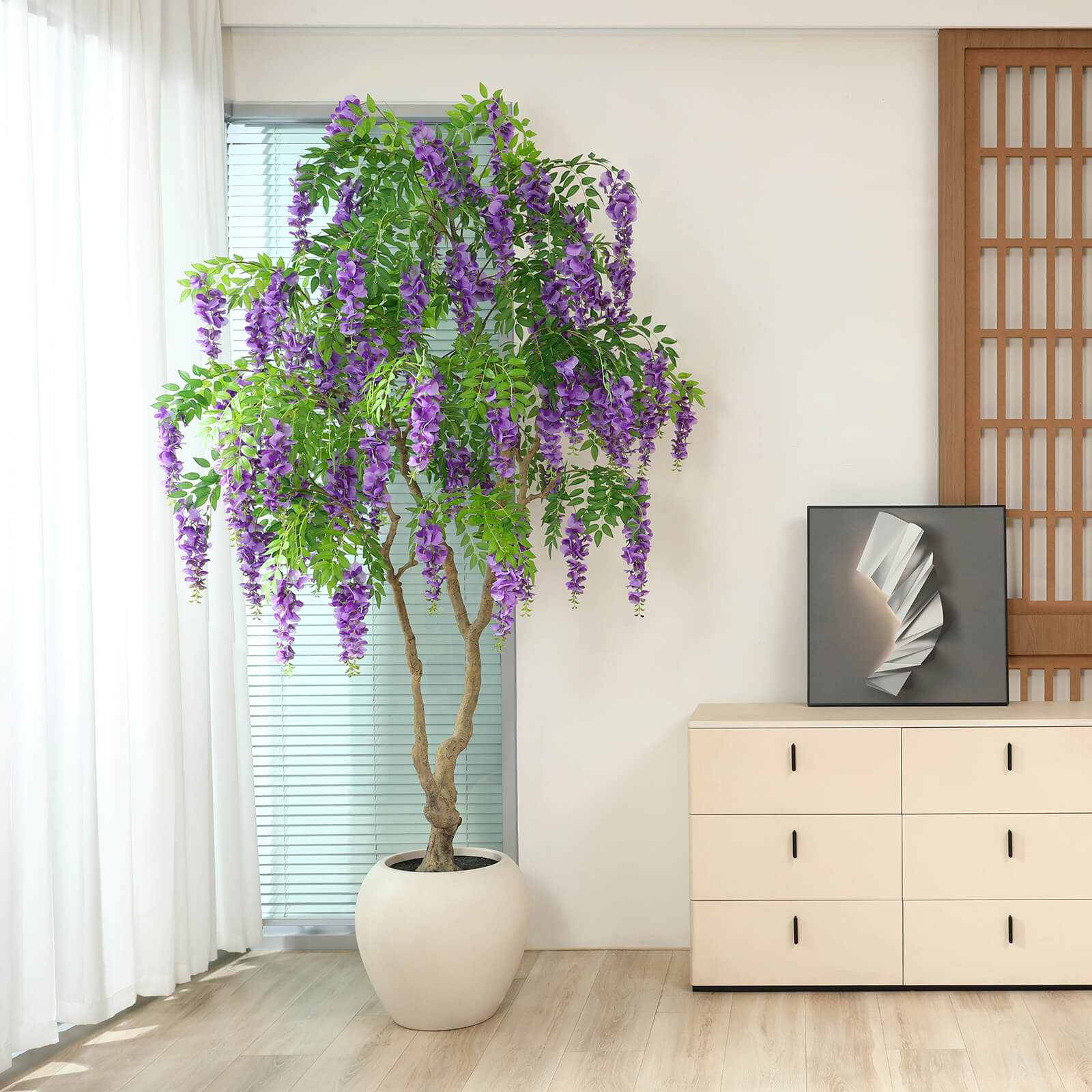 VeriNatural 8FT Artificial Violet Tree with Custom White Pot for Indoor