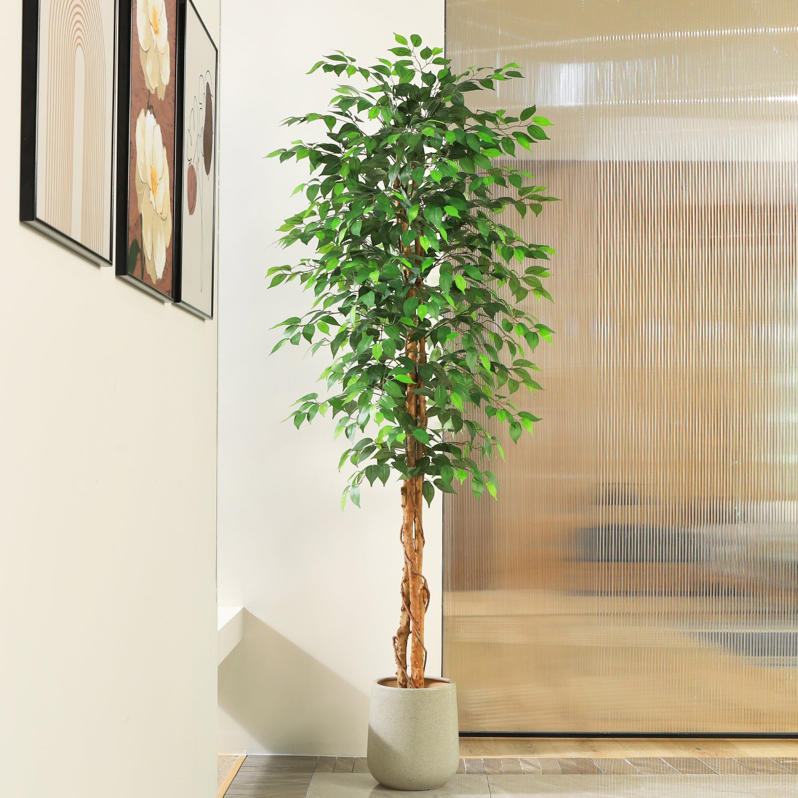 VeriNatural 4/5/6/7FT Faux Ficus Tree – Indoor Plant Decor with Natural Wood Trunk