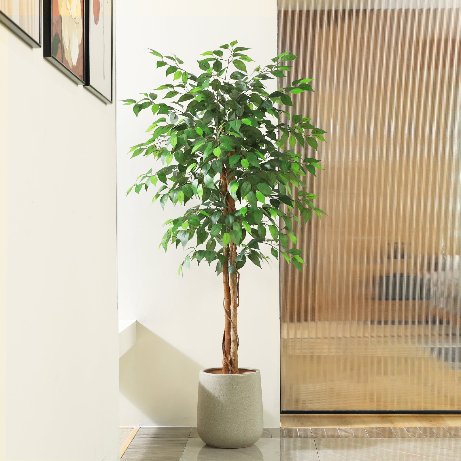 VeriNatural 4/5/6/7FT Faux Ficus Tree – Indoor Plant Decor with Natural Wood Trunk