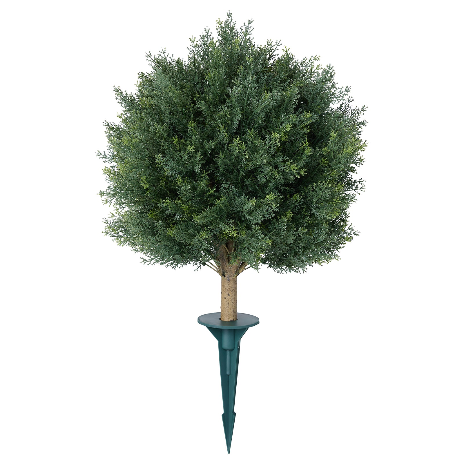VeriNatural 1-Pack / 2-Pack 20-Inch Artificial Topiary Ball Trees – UV Resistant Faux Cedar & Cypress Evergreen Shrub with 10.6in Twist-On Stake for Outdoor Front Porch, Patio, Garden & Yard Decor