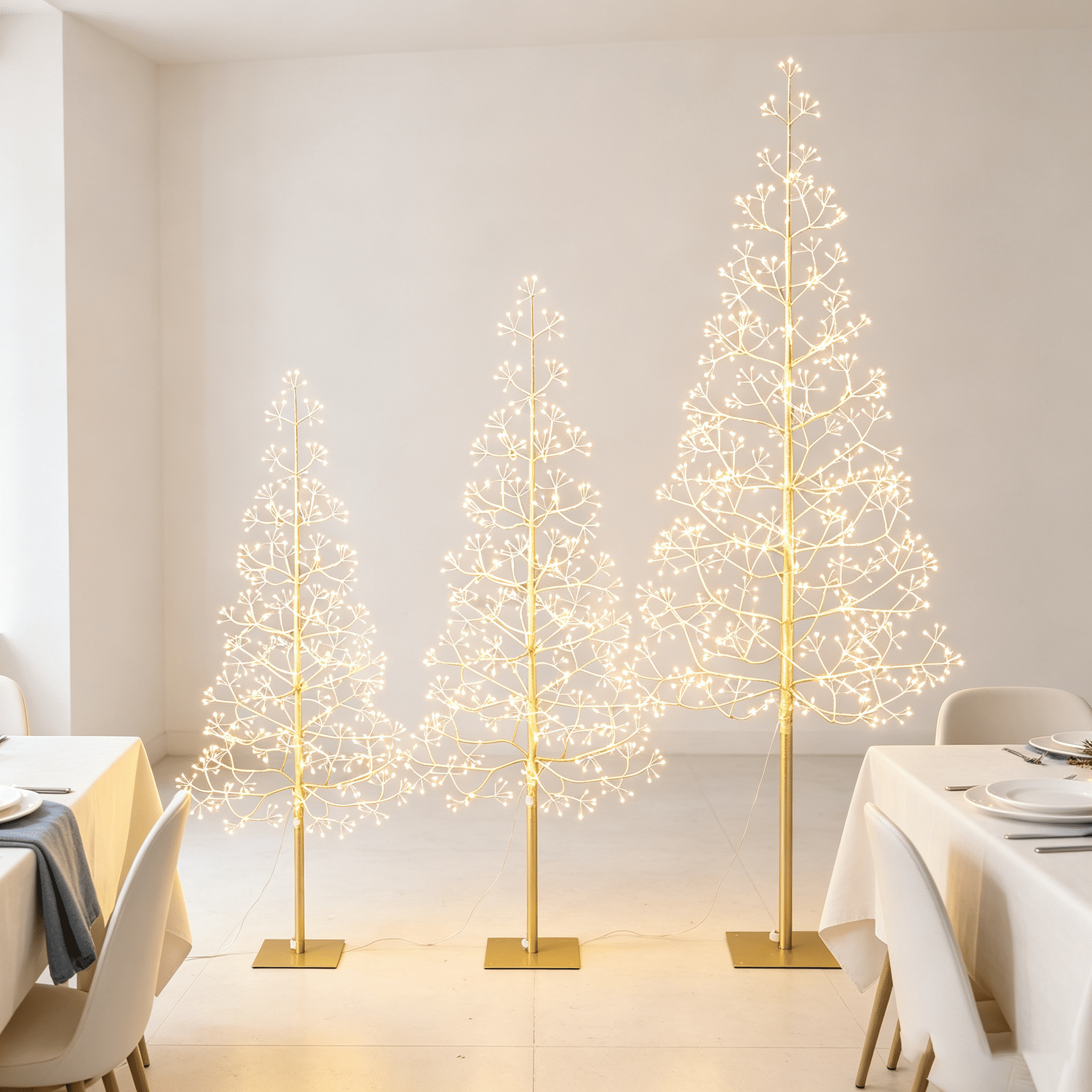 DR.Planzen 3-Piece Pre-Lit Starburst Gold Artificial Christmas Tree Set| Slim Design, Metal Base, 4&5&6ft Indoor/Outdoor Holiday Decor