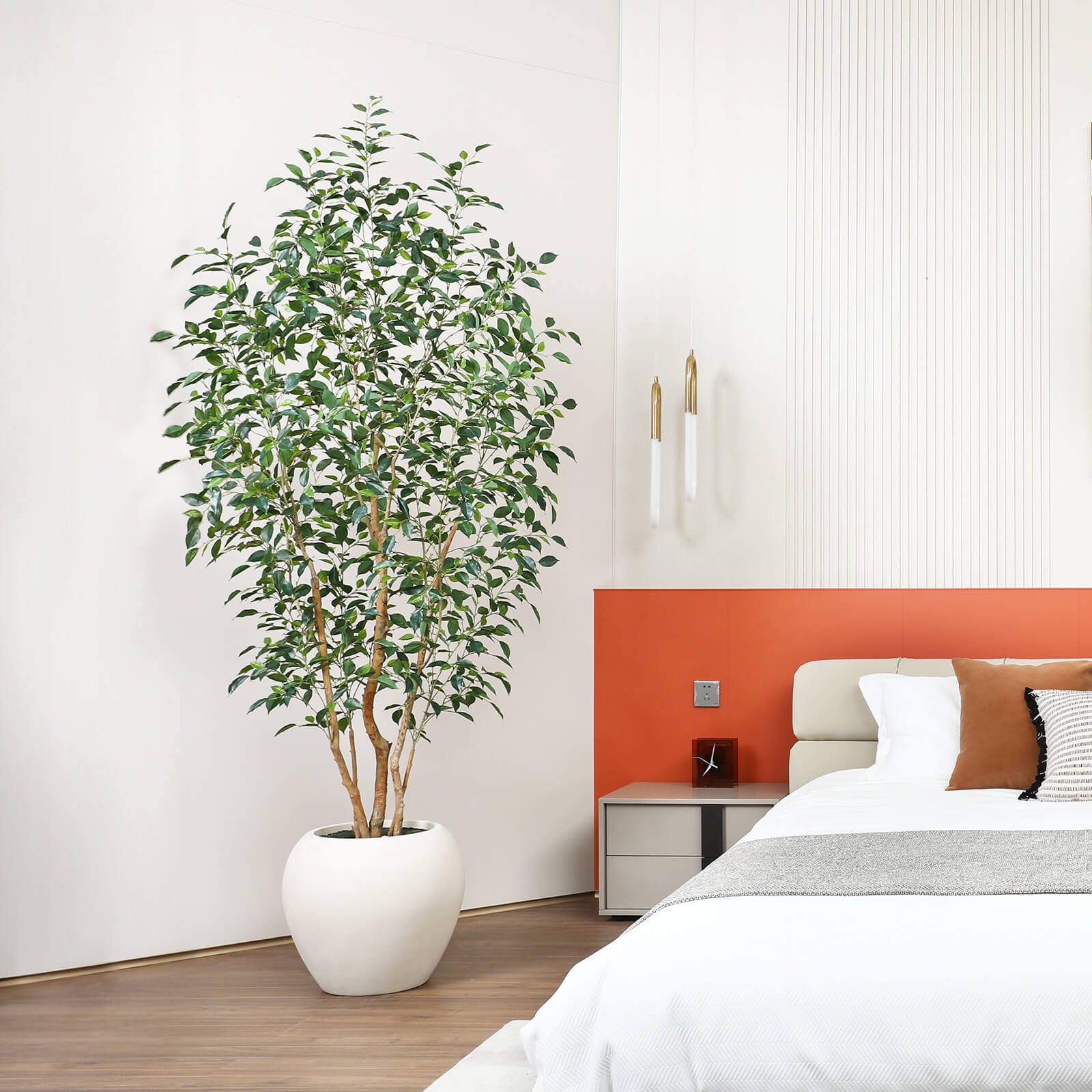 VeriNatural 8FT Artificial Real Trunks Ficus Tree with Custom White Pot for Indoor