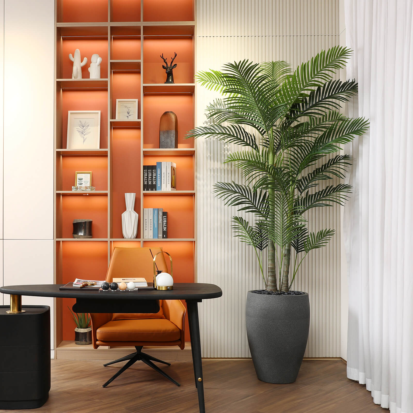 VeriNatural 8FT Artificial Palm Tree with Gray Cylinder Planter for Indoor & Outdoor