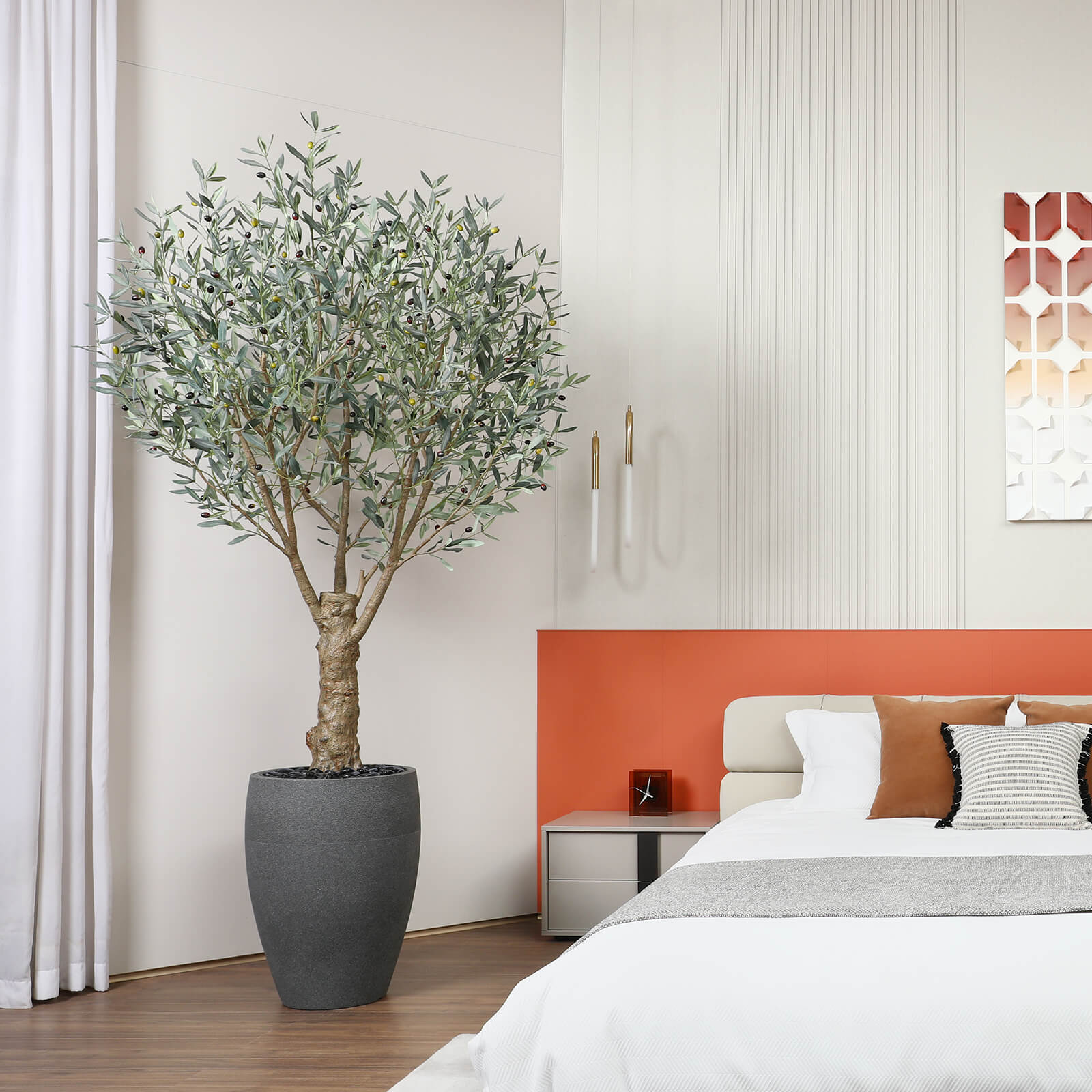 VeriNatural 8FT Artificial Olive Tree with Gray Cylinder Planter for Indoor & Outdoor