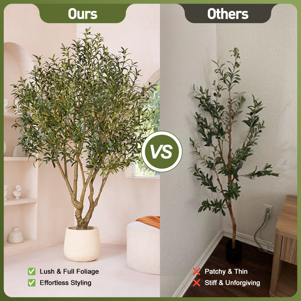 VeriNatural 6/7/8FT UV Resistant Artificial Olive Tree with Black Planter for Indoor & Outdoor (VN138)