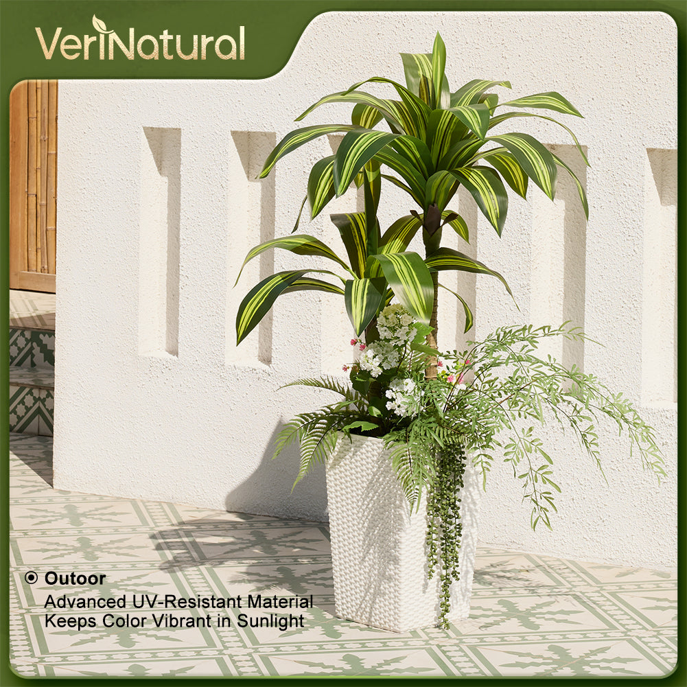 VeriNatural 4FT Mixed Fern and Dracaena Artificial Plants with Black Taper Planter for Indoor & Outdoor (1/2-Pack)(VN151)