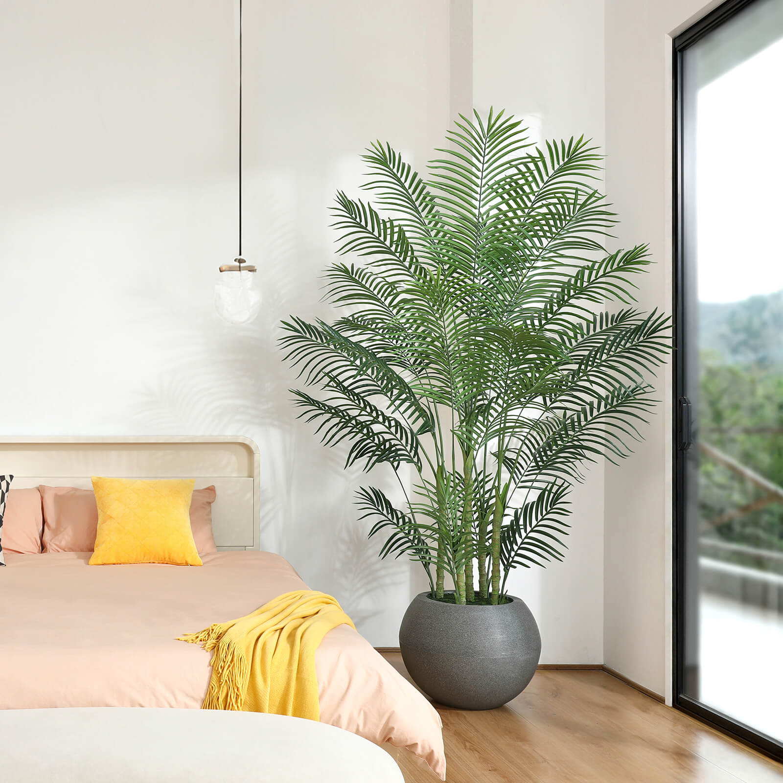 VeriNatural 7FT Artificial Palm Tree with Gray Oval Planter for Indoor & Outdoor