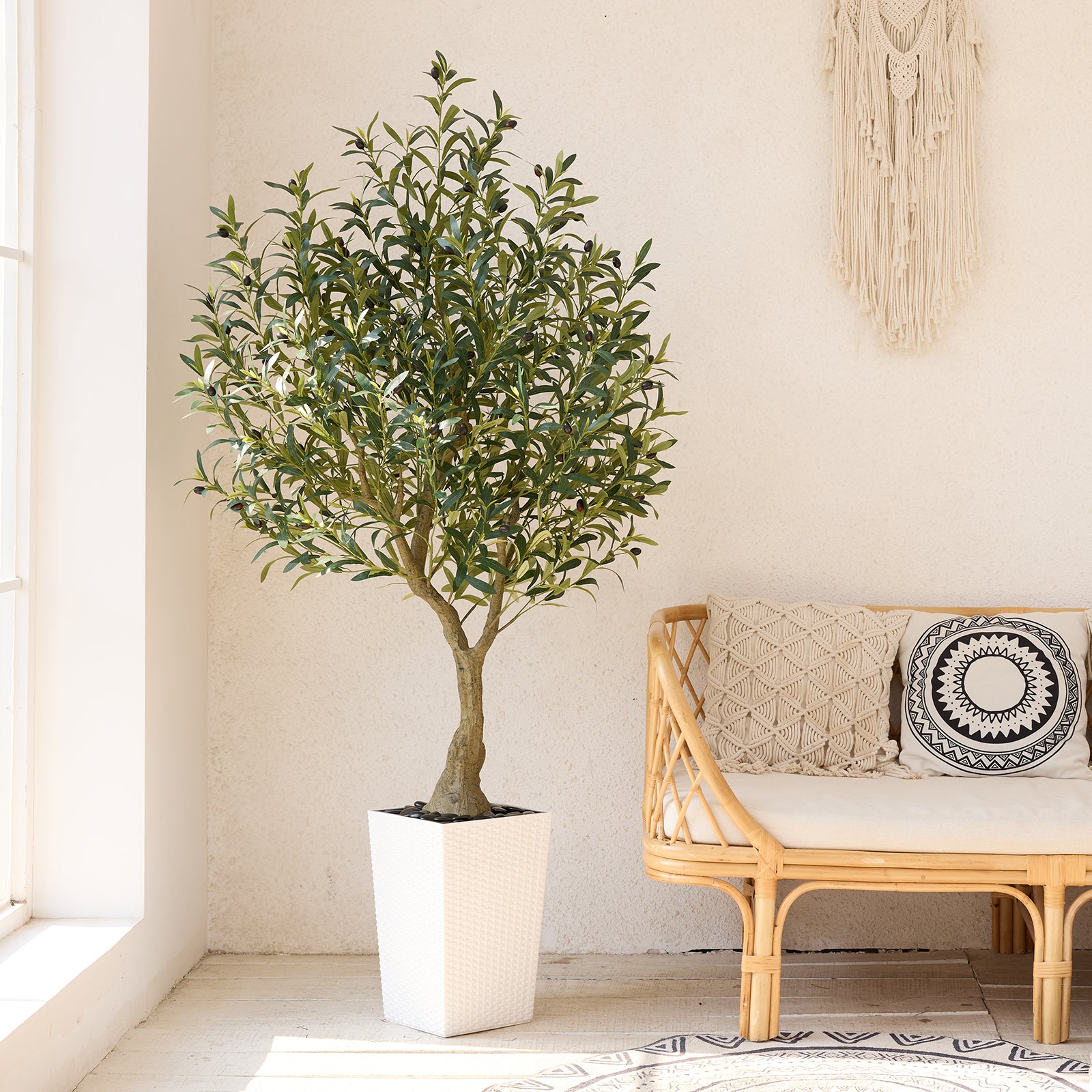 VeriNatural 5/6FT Artificial Olive Tree UV Resistant with Black/White Taper Planter for Indoor & Outdoor(VN137)