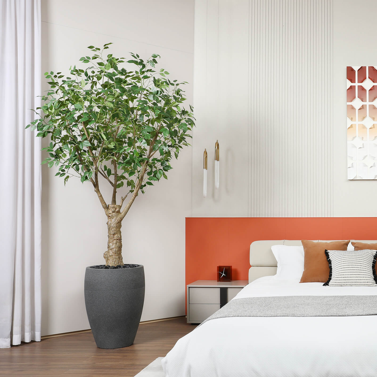 VeriNatural 8FT Artificial Ficus Tree with Gray Cylinder Planter for Indoor & Outdoor