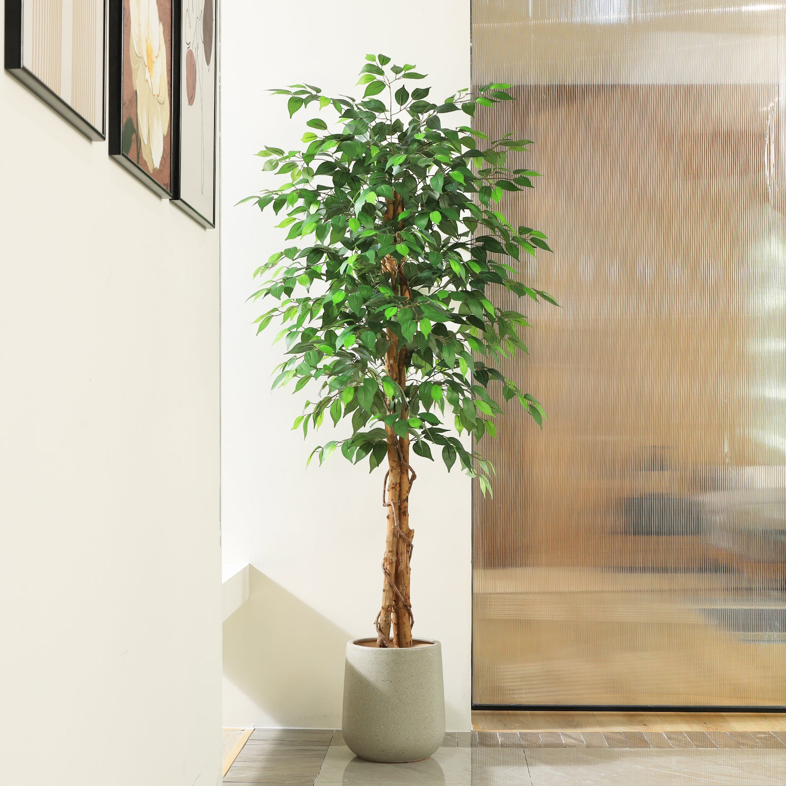 VeriNatural 4/5/6/7FT Faux Ficus Tree – Indoor Plant Decor with Natural Wood Trunk