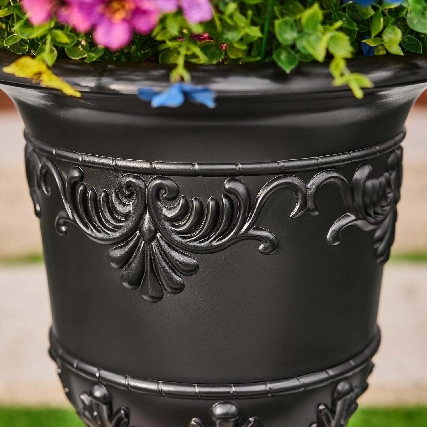 VeriNatural Classic Traditional Plastic Urn Planter – 15"x13", Indoor/Outdoor Flower Pot, Single or Set of 2 for Porch Decor