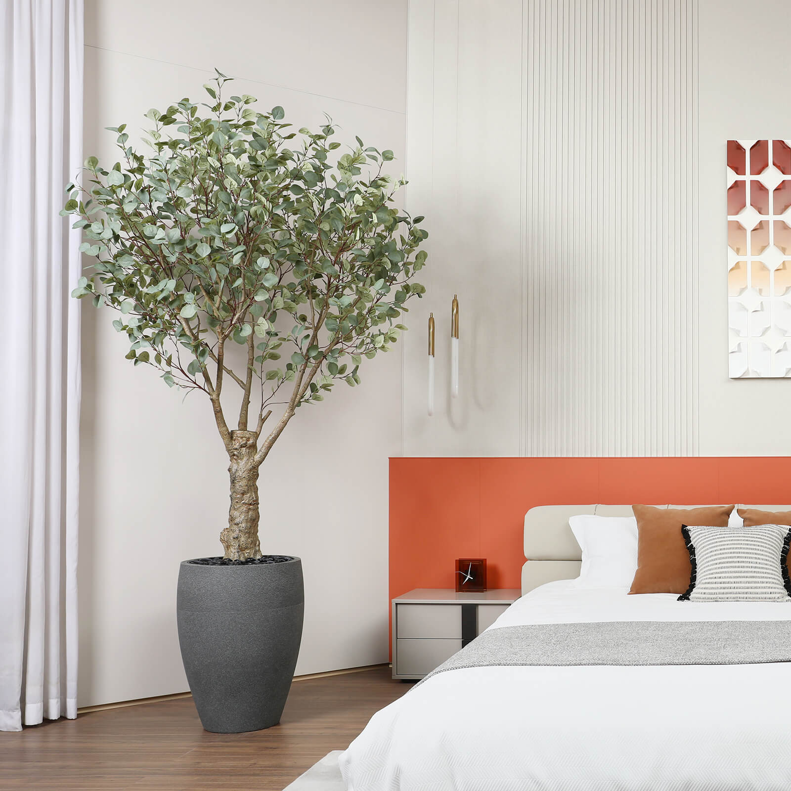 VeriNatural 8FT Artificial Eucalyptus with Gray Cylinder Planter for Indoor & Outdoor