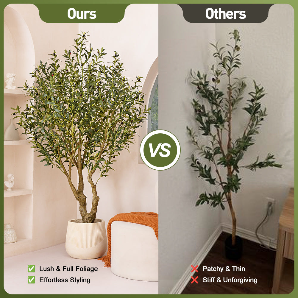 VeriNatural 6/7/8FT UV Resistant Artificial Olive Tree with Black Planter for Indoor & Outdoor (VN138)