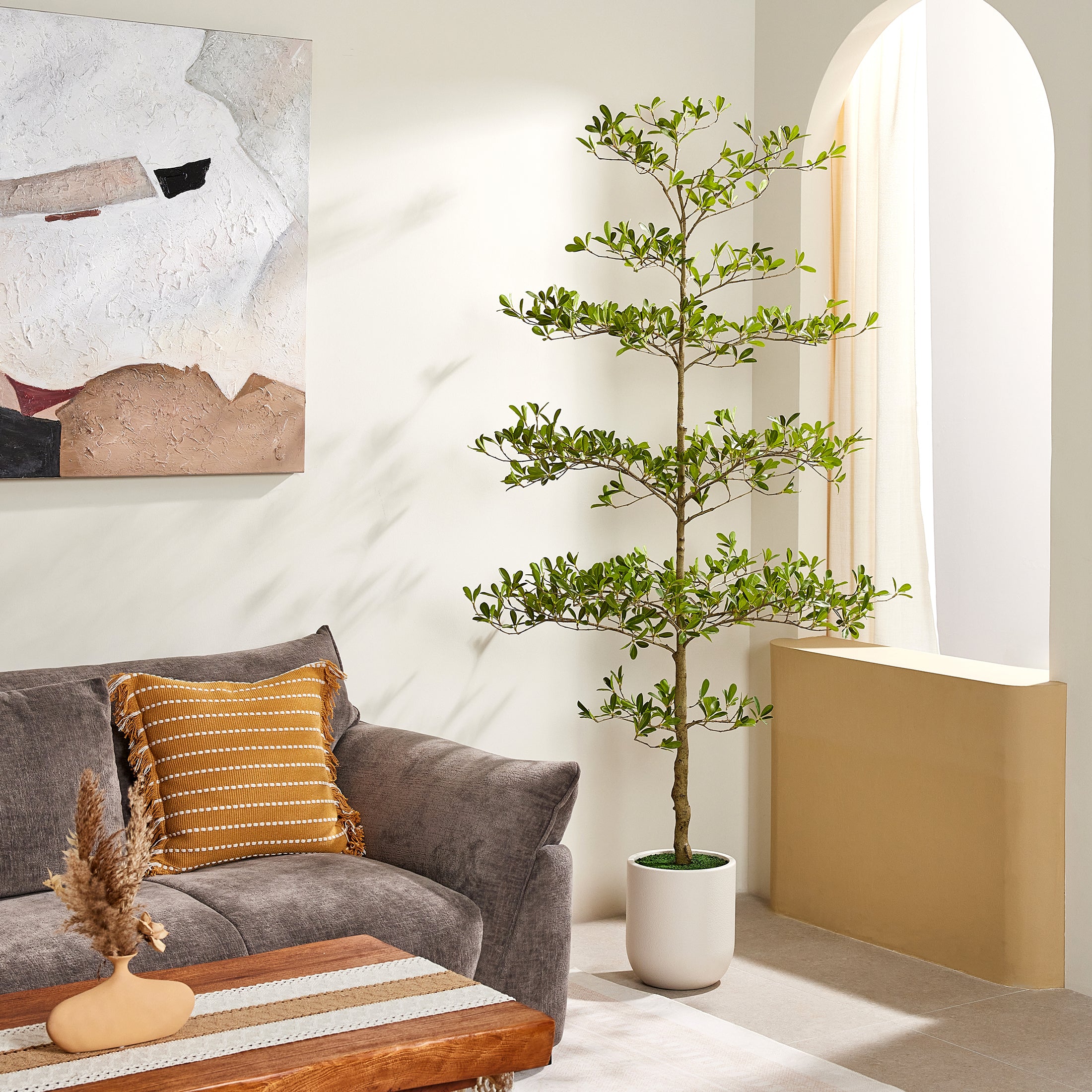 VeriNatural Artificial Black Olive Tree 7/8/9/10FT with White Planter, Faux Olive Tree for Indoor Outdoor Home Decor & Housewarming Gift