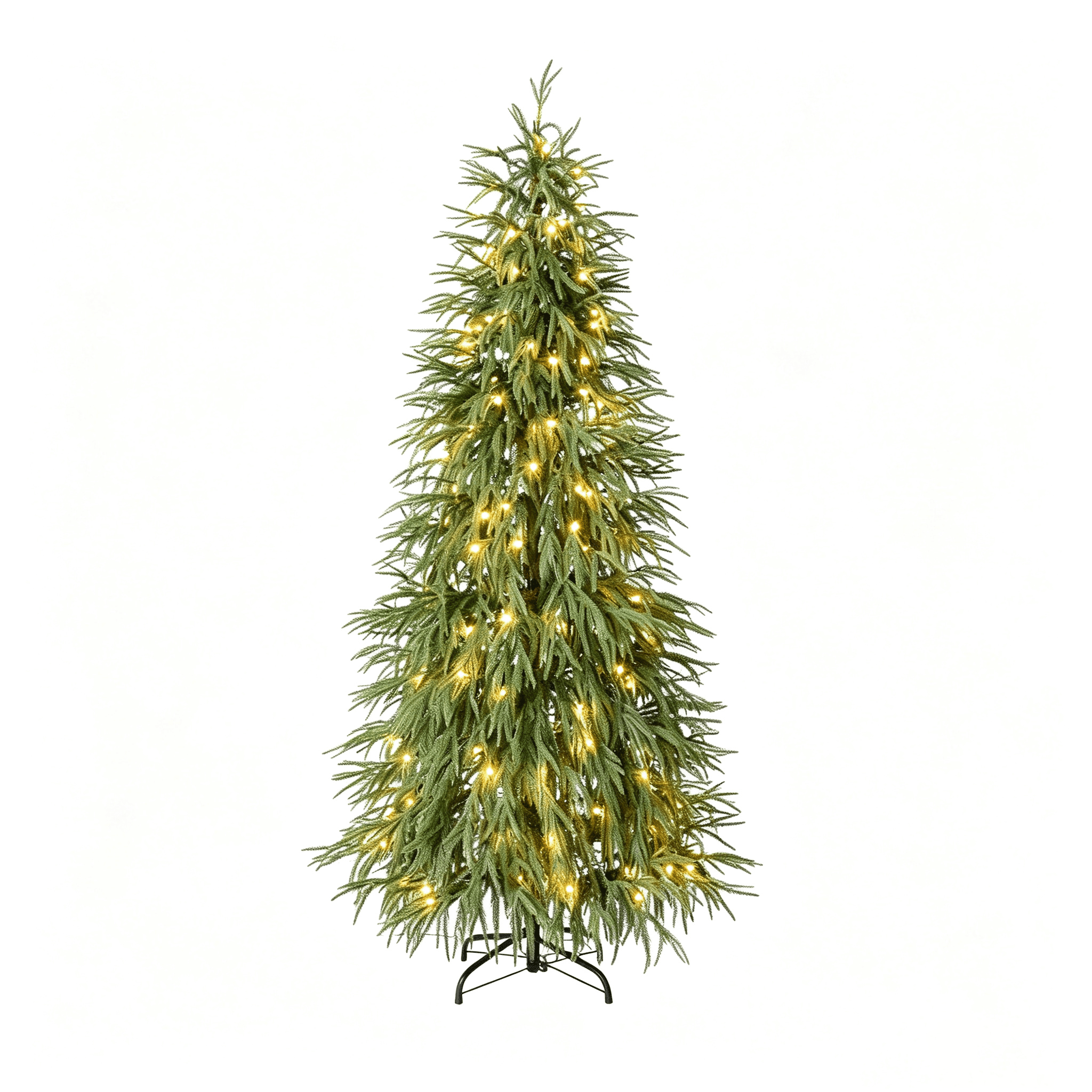 DR.Planzen 6ft Pre-Lit Norfolk Pine Christmas Tree, Artificial Slim Christmas Tree - 150 Warm White LEDs, 3 Light Modes, Adjustable PE Branches - for Apartment, Home & Office