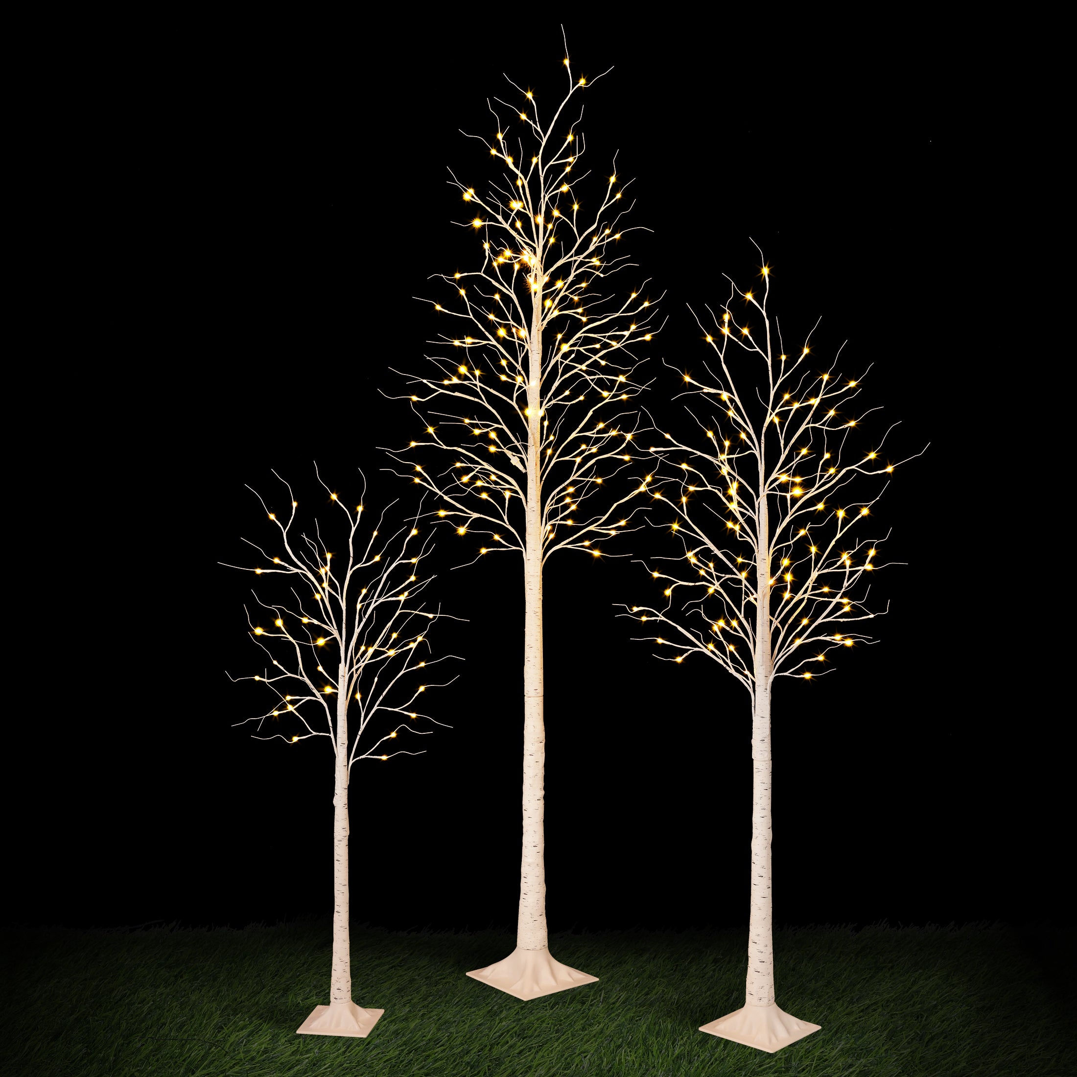 VeriNatural 3-Pack LED Birch Trees ✨ 4FT+6FT+8FT Pre-Lit Christmas Decor Set