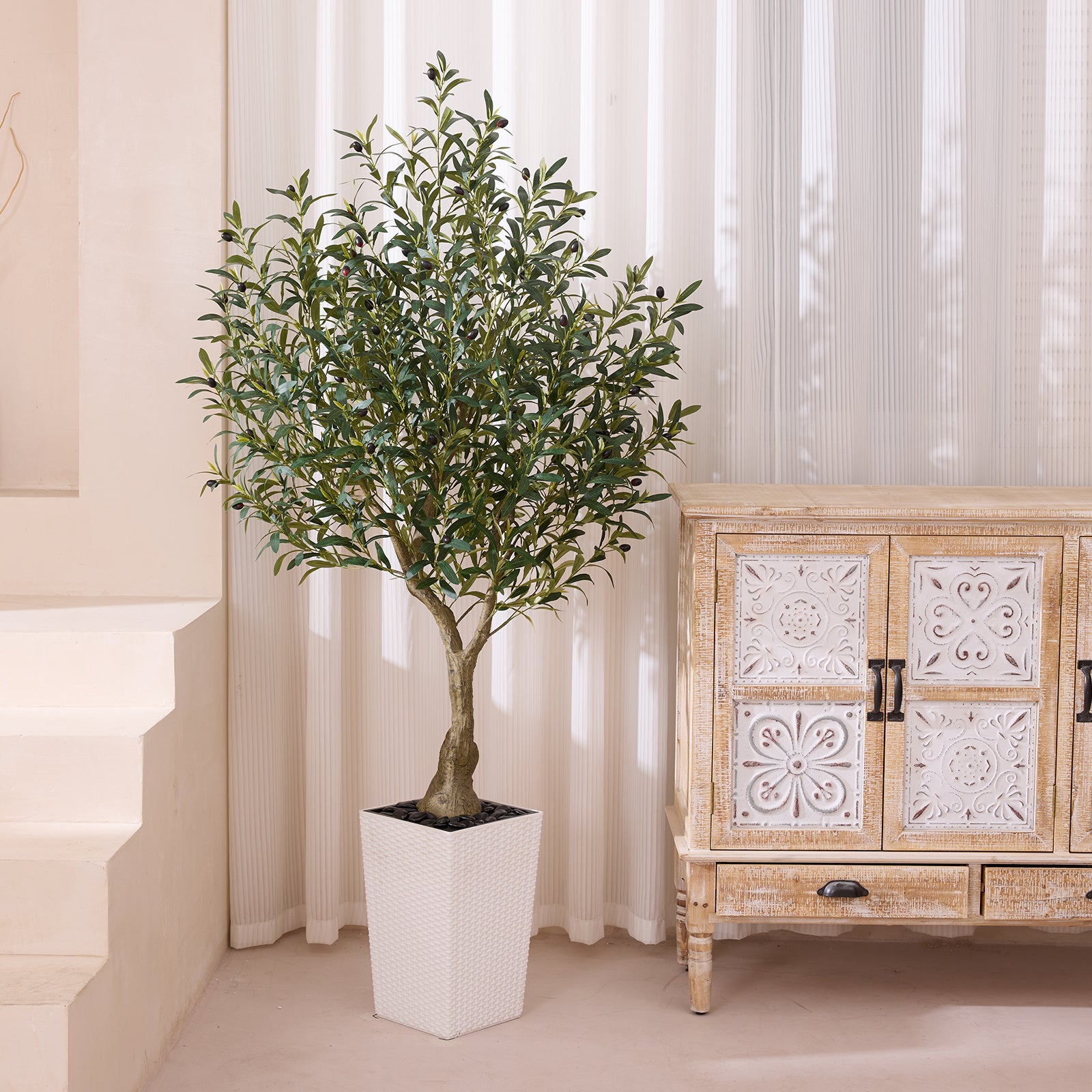 VeriNatural 5/6FT Artificial Olive Tree UV Resistant with Black/White Taper Planter for Indoor & Outdoor(VN137)