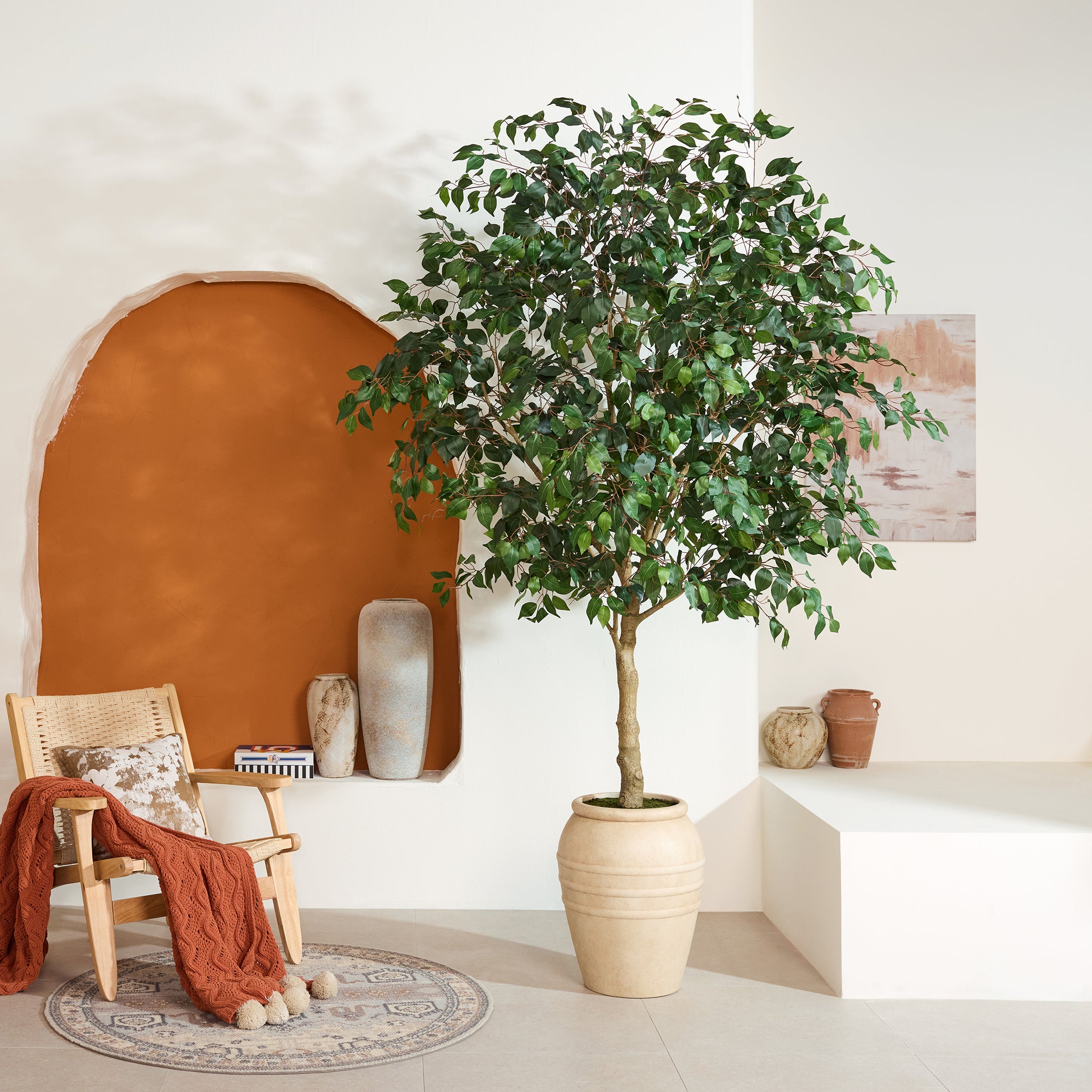 VeriNatural 8/9FT Artificial Ficus Tree with Planter | Large Realistic Faux Indoor Tree for Home, Office & Living Room Decor (VN301)