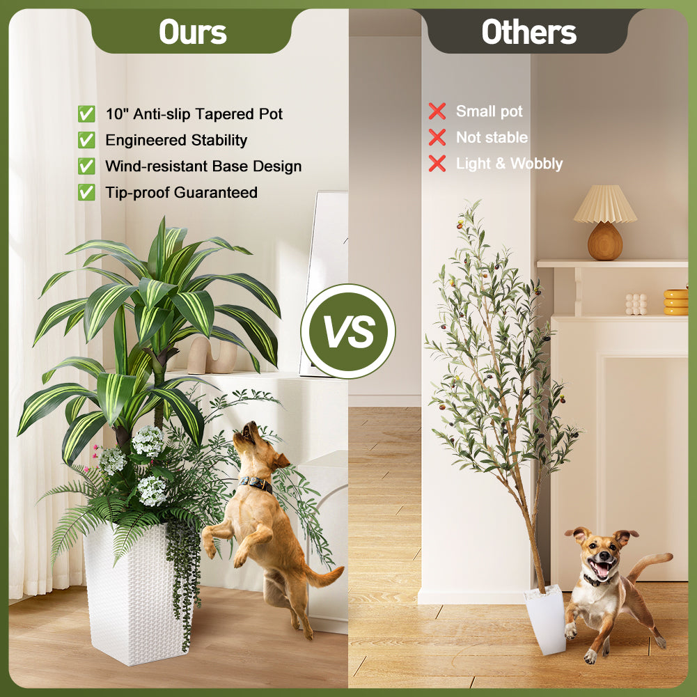 VeriNatural 4FT Mixed Fern and Dracaena Artificial Plants with Black Taper Planter for Indoor & Outdoor (1/2-Pack)(VN151)