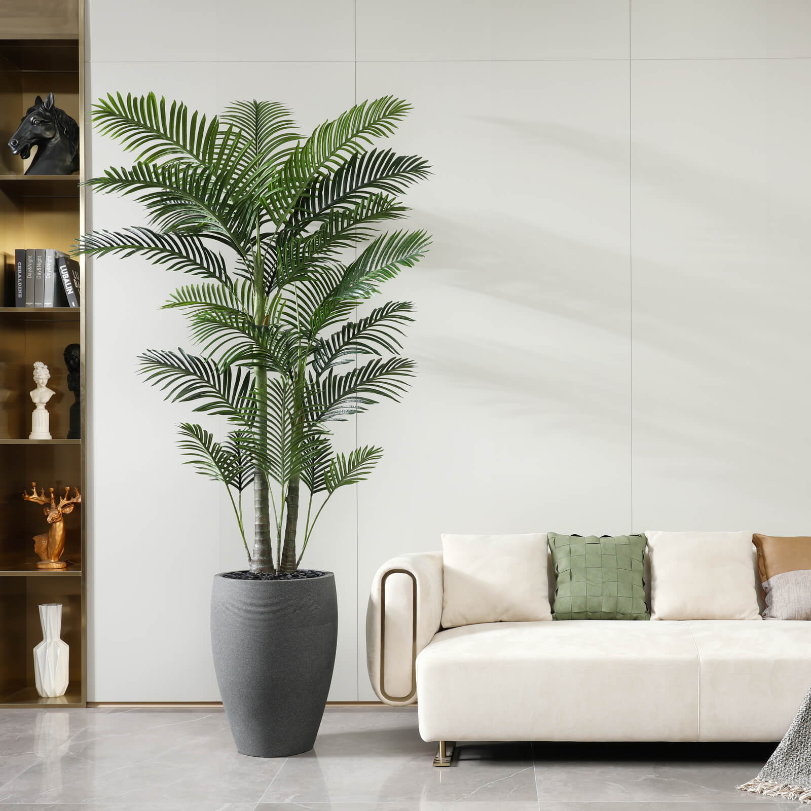 VeriNatural 8FT Artificial Palm Tree with Gray Cylinder Planter for Indoor & Outdoor