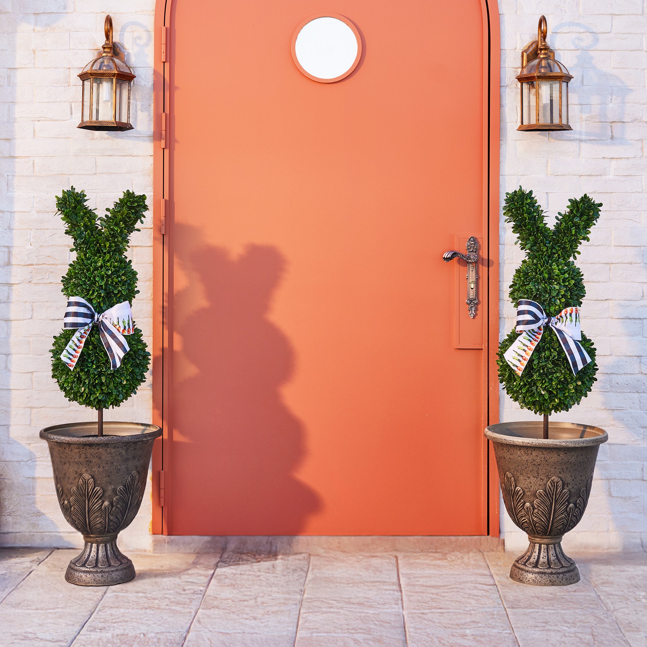 VeriNatural 2 Pack 36-inch Artificial Boxwood Easter Bunny Topiary in Weighted Black Pot, UV-Resistant Faux Plant for Indoor Outdoor Spring Decor