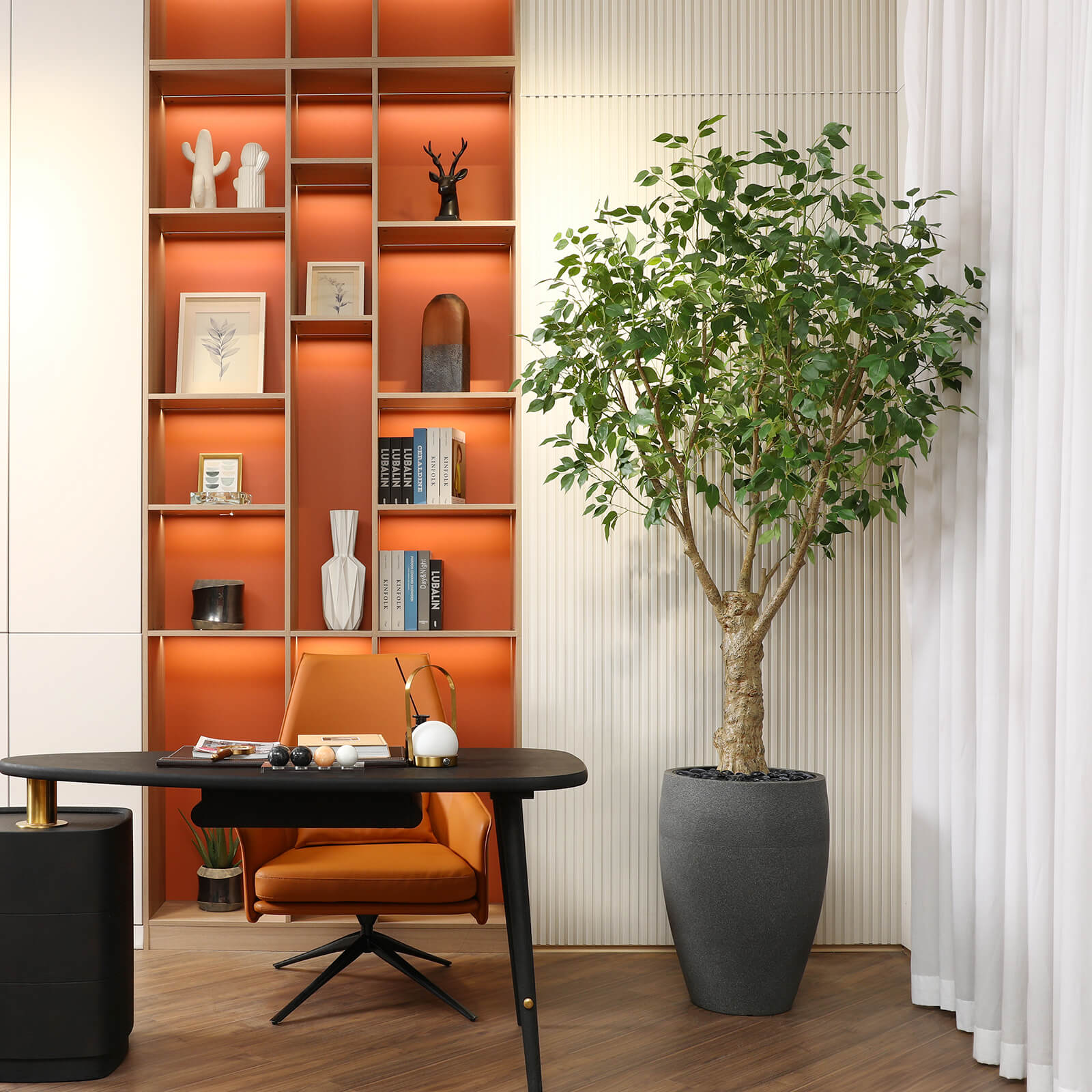 VeriNatural 8FT Artificial Ficus Tree with Gray Cylinder Planter for Indoor & Outdoor