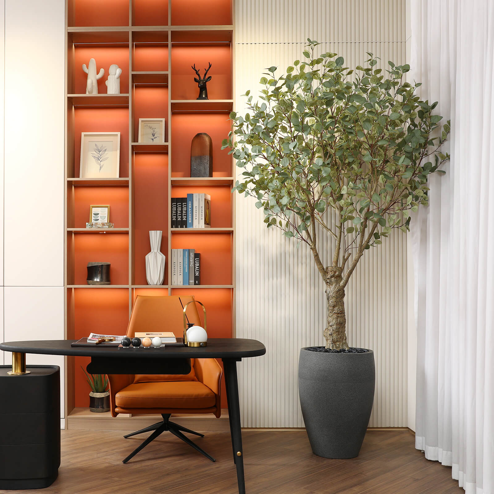 VeriNatural 8FT Artificial Eucalyptus with Gray Cylinder Planter for Indoor & Outdoor