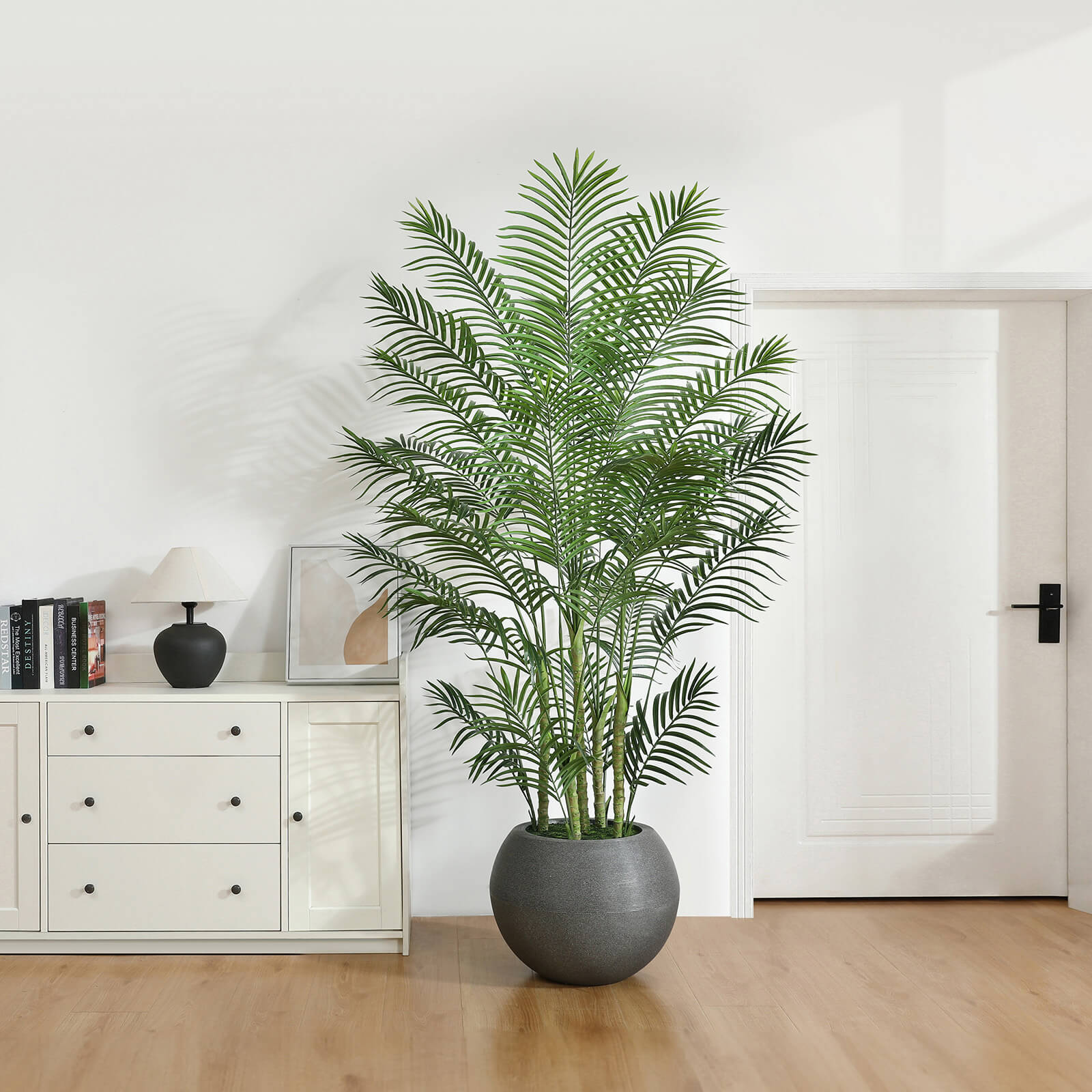 VeriNatural 7FT Artificial Palm Tree with Gray Oval Planter for Indoor & Outdoor