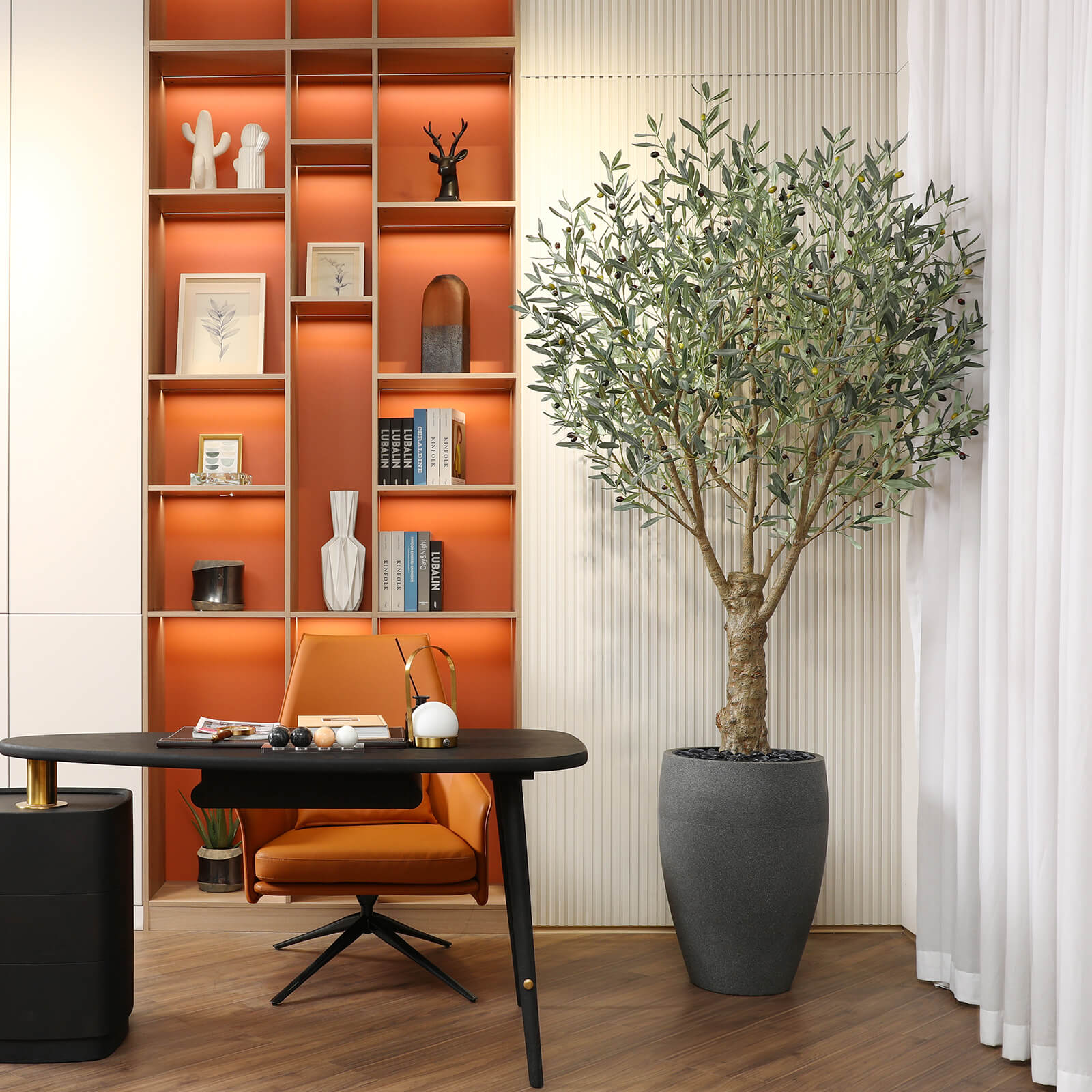 VeriNatural 8FT Artificial Olive Tree with Gray Cylinder Planter for Indoor & Outdoor