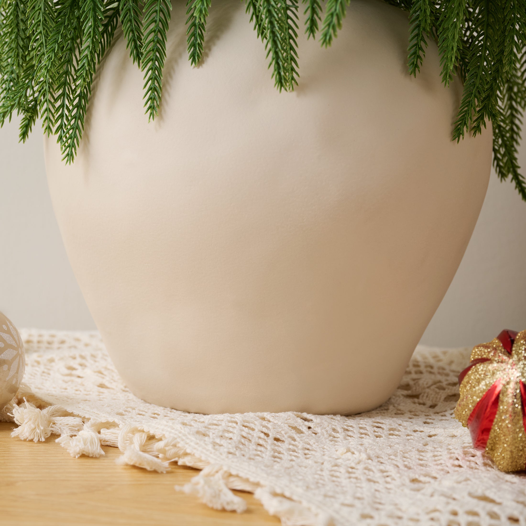 VeriNatural 22" Red Berry & Pinecone Artificial Christmas Plant in Decorative Pot – Realistic Norfolk Pine Centerpiece with 300 PE Leaves, Indoor Holiday Tabletop Decor