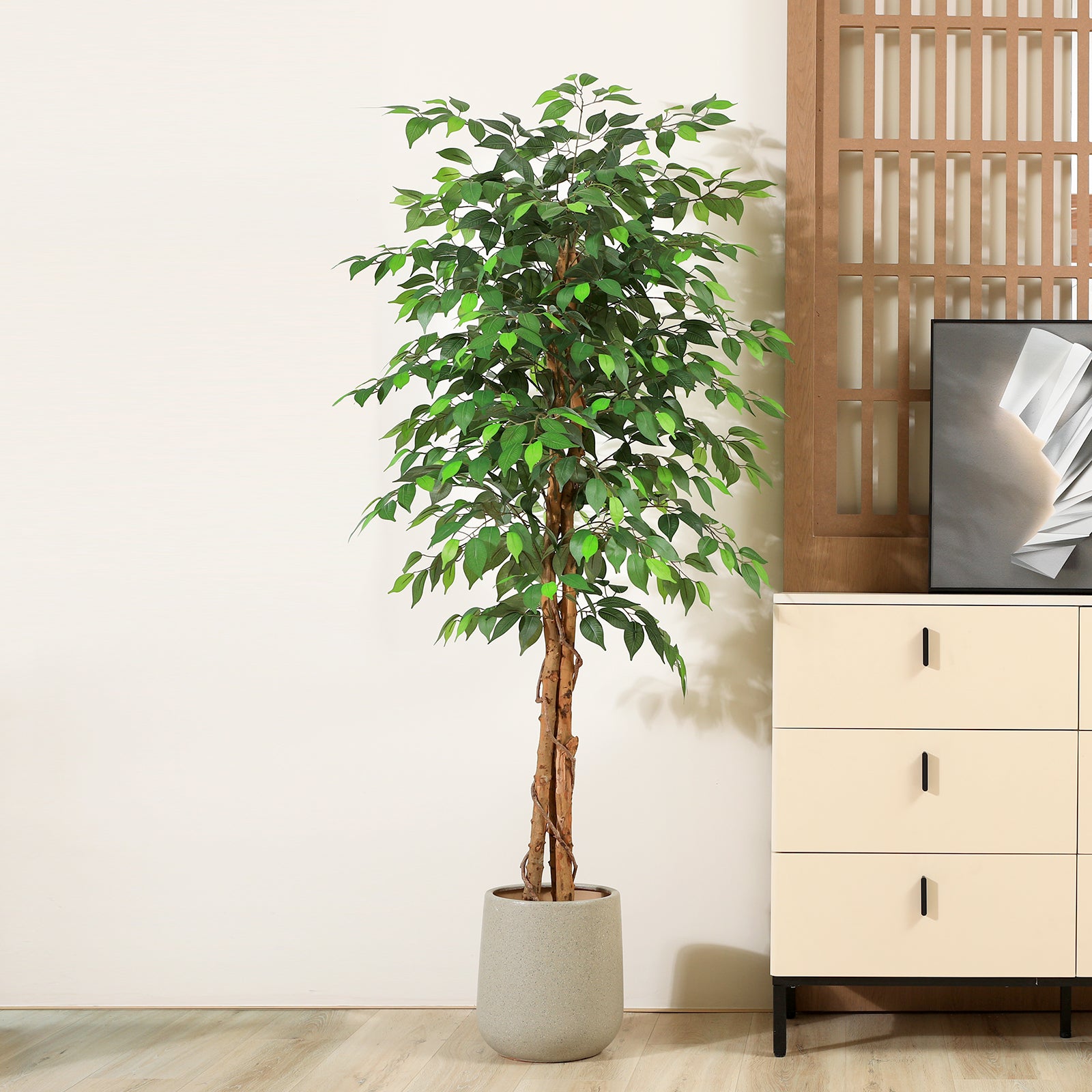 VeriNatural 4/5/6/7FT Faux Ficus Tree – Indoor Plant Decor with Natural Wood Trunk