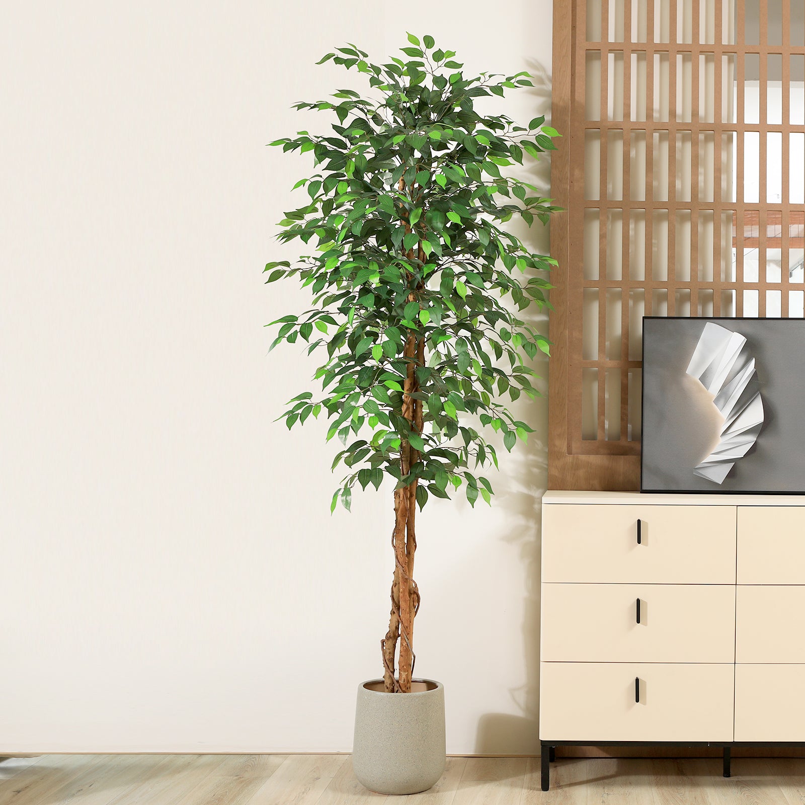 VeriNatural 4/5/6/7FT Faux Ficus Tree – Indoor Plant Decor with Natural Wood Trunk