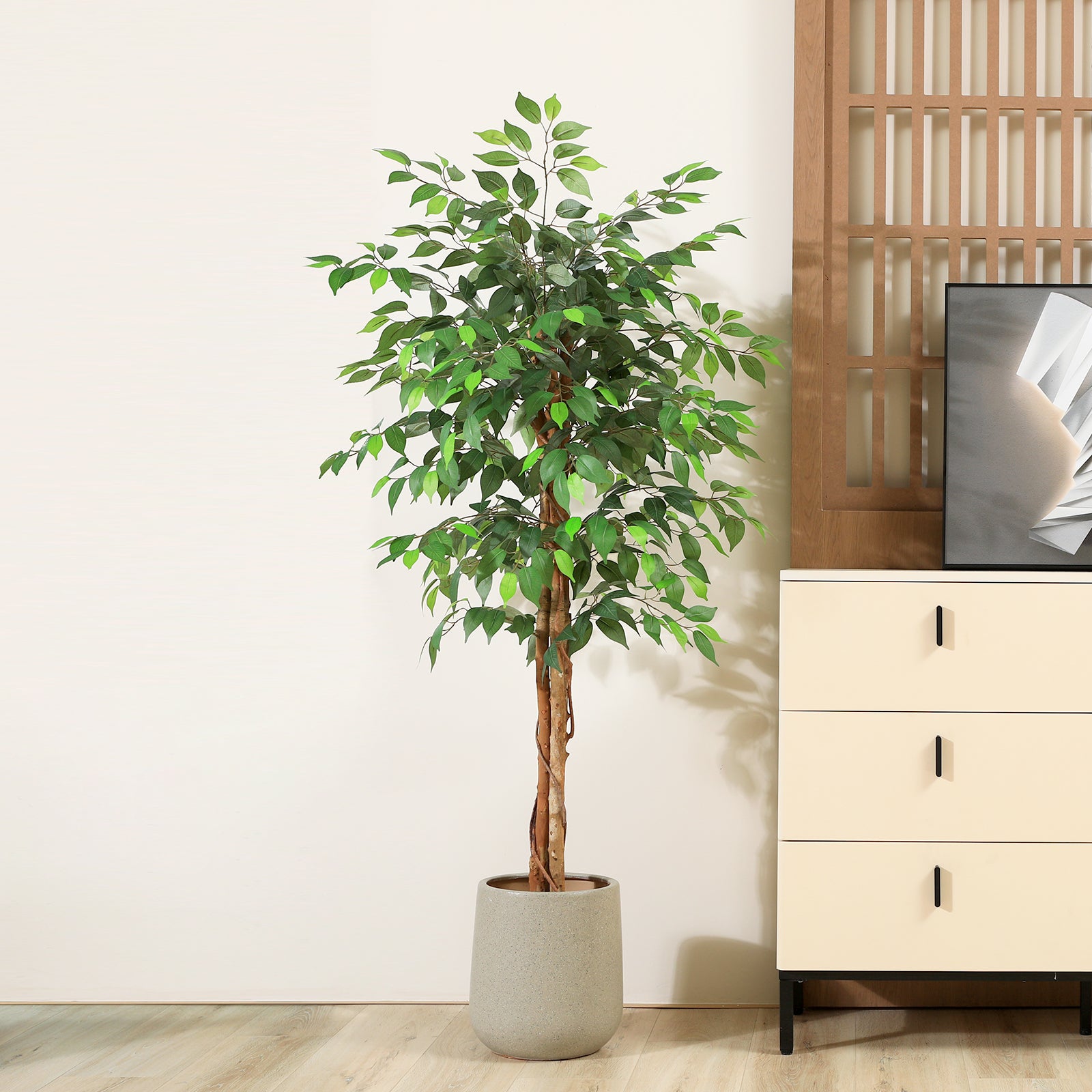 VeriNatural 4/5/6/7FT Faux Ficus Tree – Indoor Plant Decor with Natural Wood Trunk