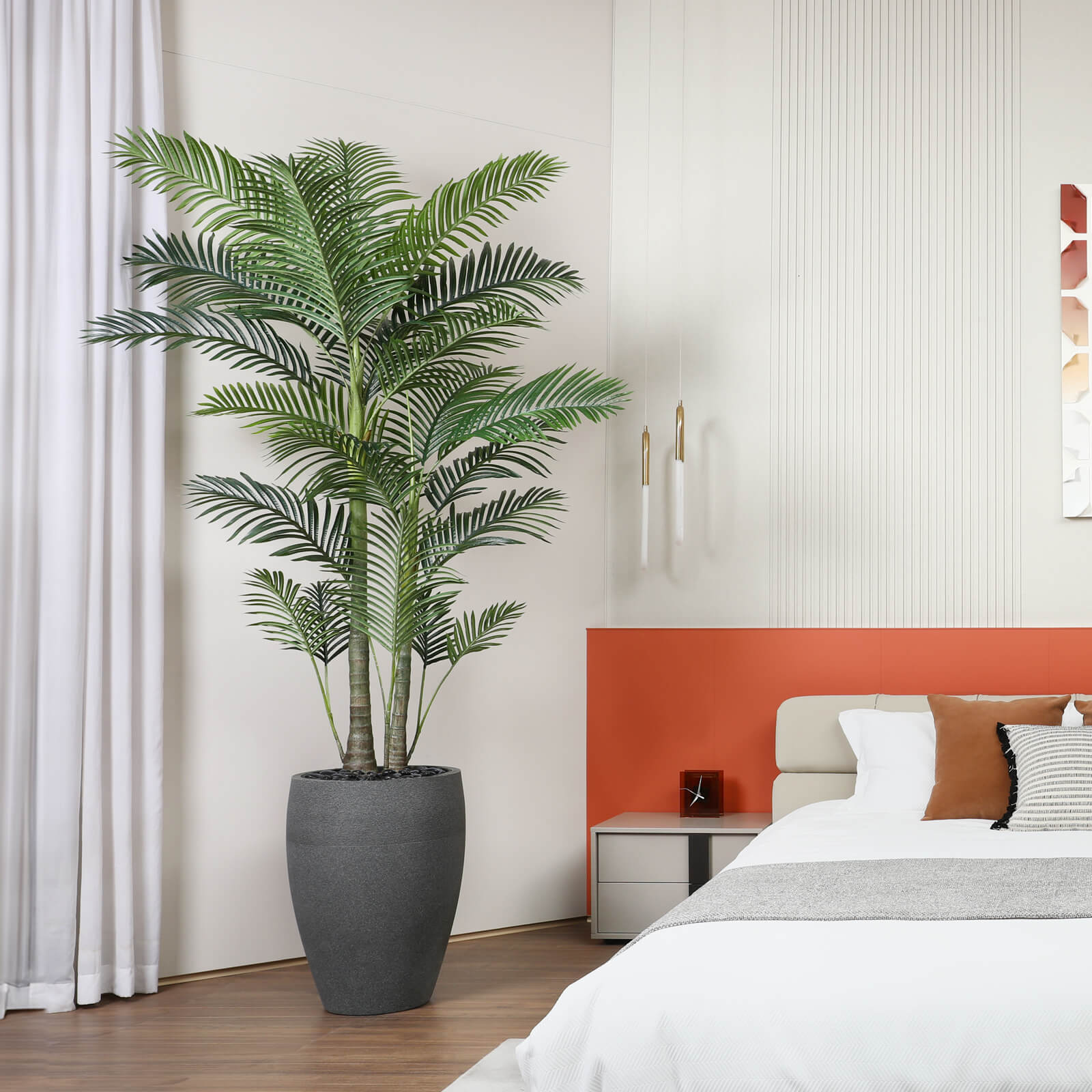 VeriNatural 8FT Artificial Palm Tree with Gray Cylinder Planter for Indoor & Outdoor