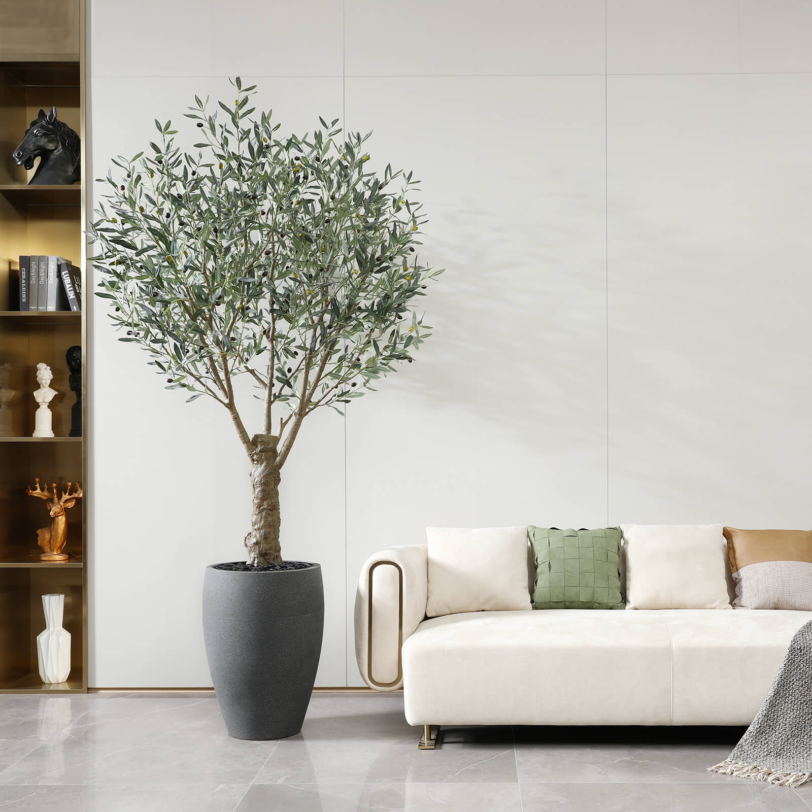 VeriNatural 8FT Artificial Olive Tree with Gray Cylinder Planter for Indoor & Outdoor