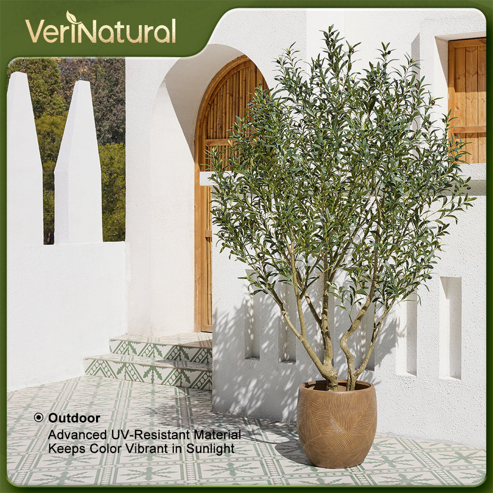 VeriNatural 6/7/8FT UV Resistant Artificial Olive Tree with Black Planter for Indoor & Outdoor (VN138)