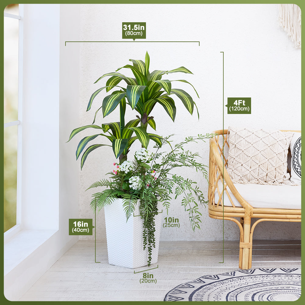 VeriNatural 4FT Mixed Fern and Dracaena Artificial Plants with Black Taper Planter for Indoor & Outdoor (1/2-Pack)(VN151)