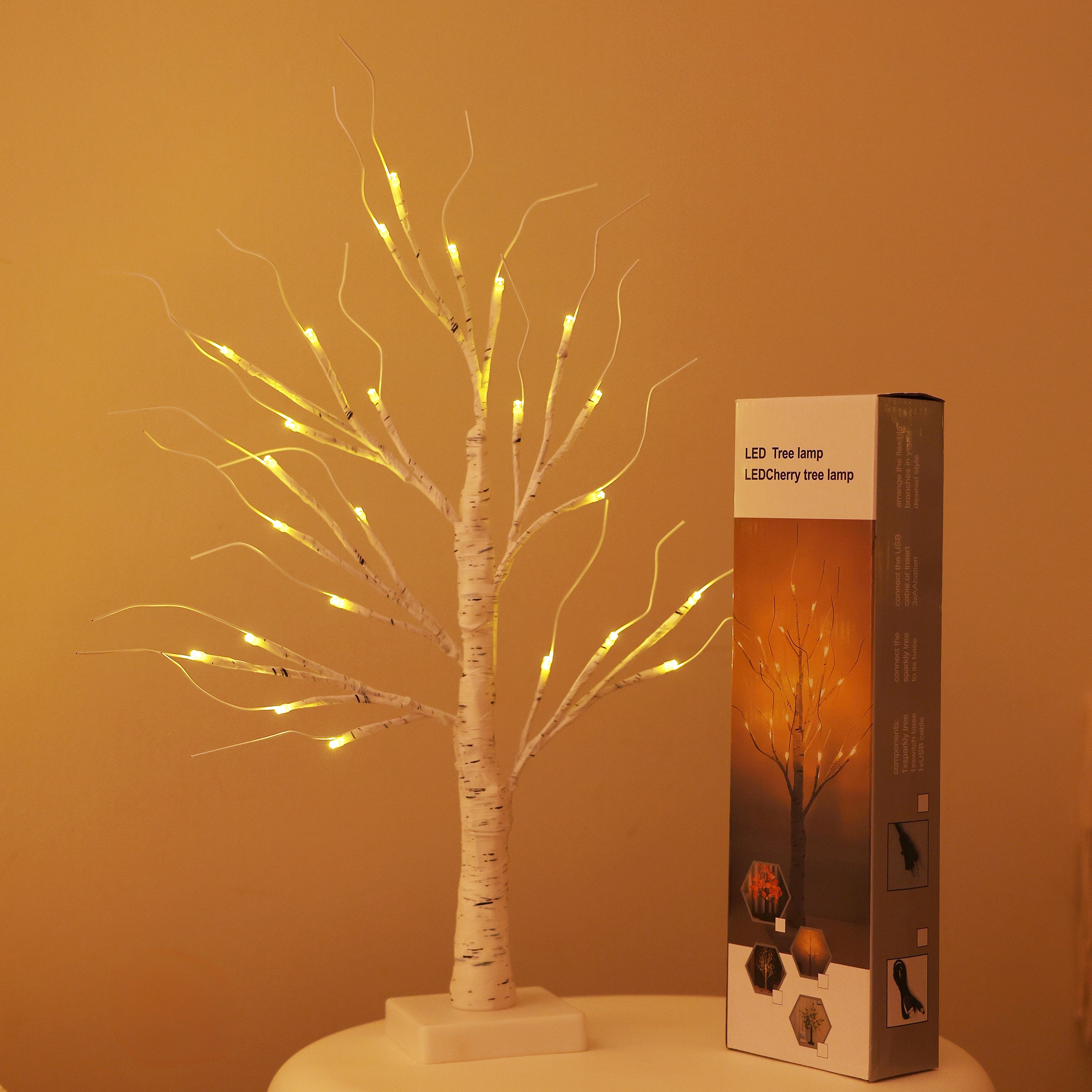 VeriNatural 2FT Lighted Birch Tree with LED Lights – USB Powered Christmas Decorations (2-Pack), Warm White Fairy Tree Lights for Indoor Holiday & Home Decor