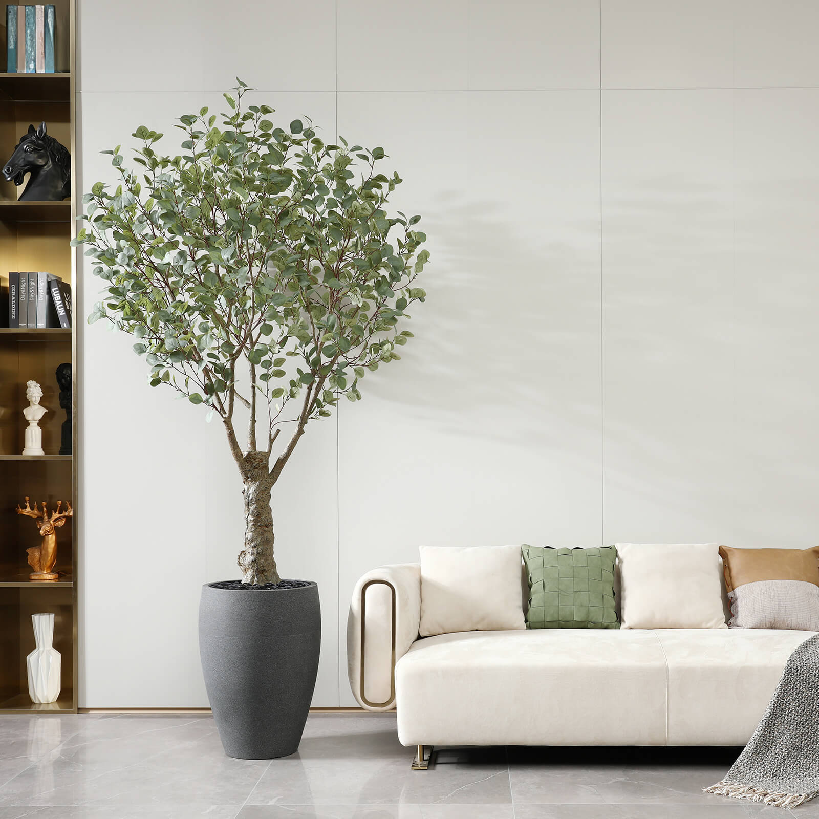 VeriNatural 8FT Artificial Eucalyptus with Gray Cylinder Planter for Indoor & Outdoor