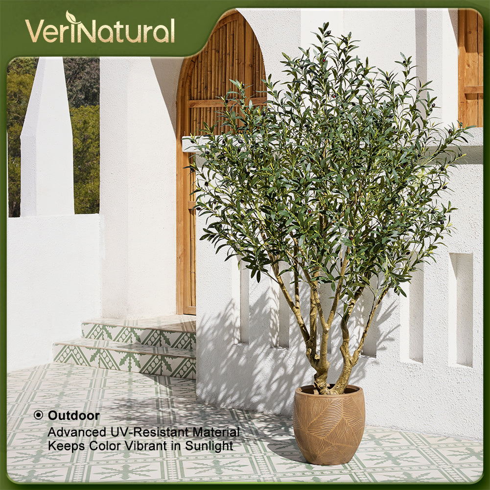 VeriNatural 6/7/8FT UV Resistant Artificial Olive Tree with Black Planter for Indoor & Outdoor (VN138)